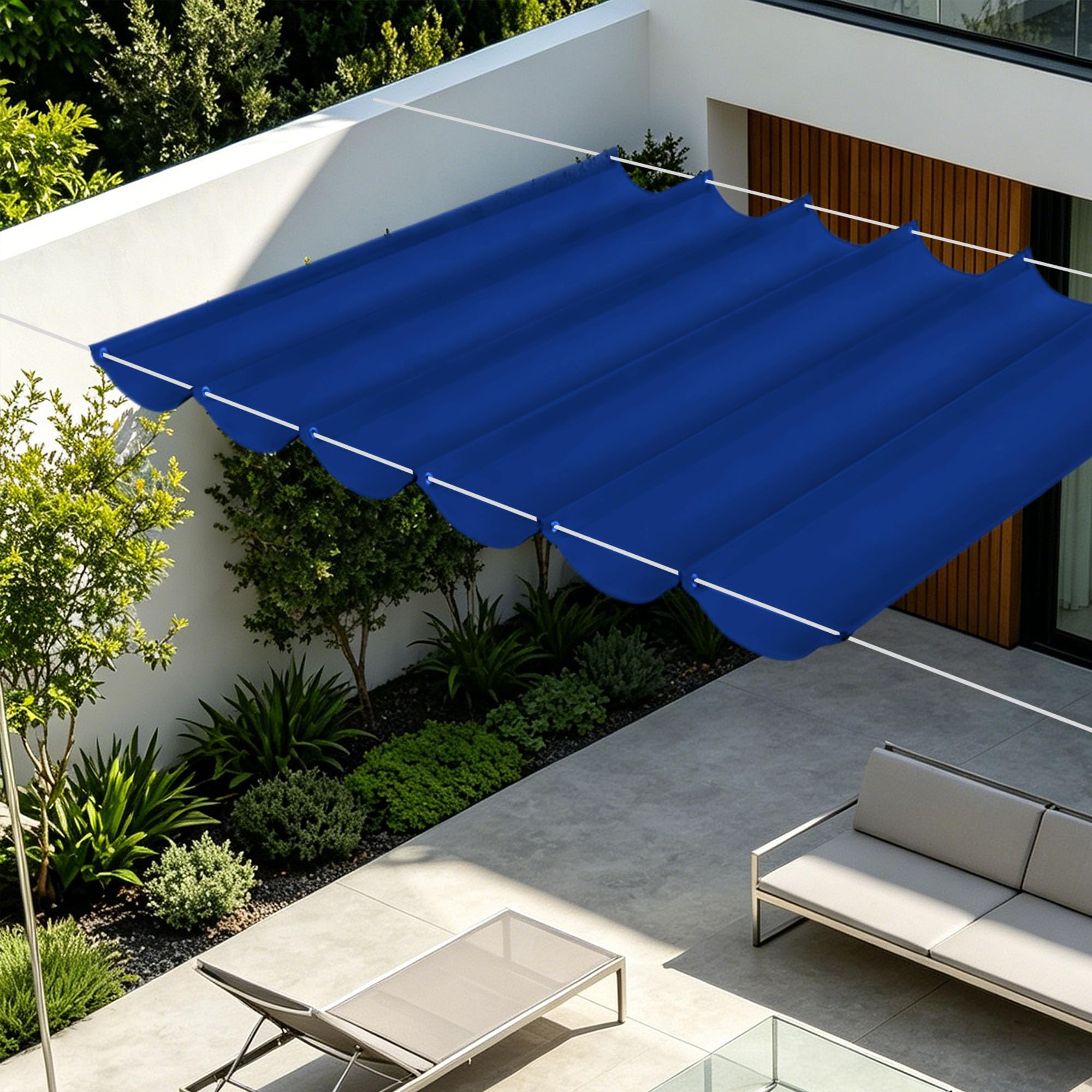 Toile d'ombrage rétractable imperméable grand format 500 x 400 cm pour grand balcon extérieur