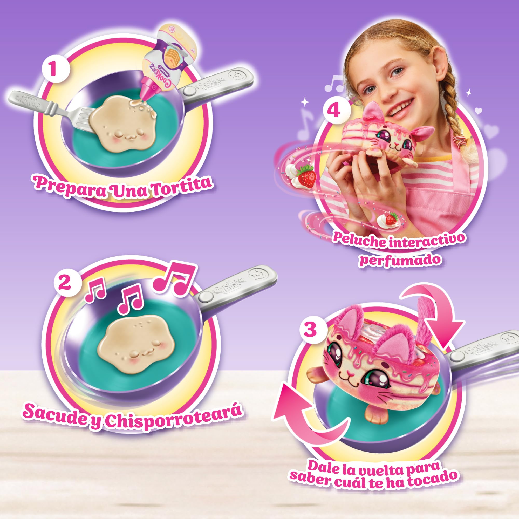 Cookeez Makery - Magiczna patelnia, interaktywna zabawka dla dzieci, składniki do stworzenia pluszowego zwierzaka naleśnik, słodki zapach, +5 lat, losowy model, słynny (CKE02000)