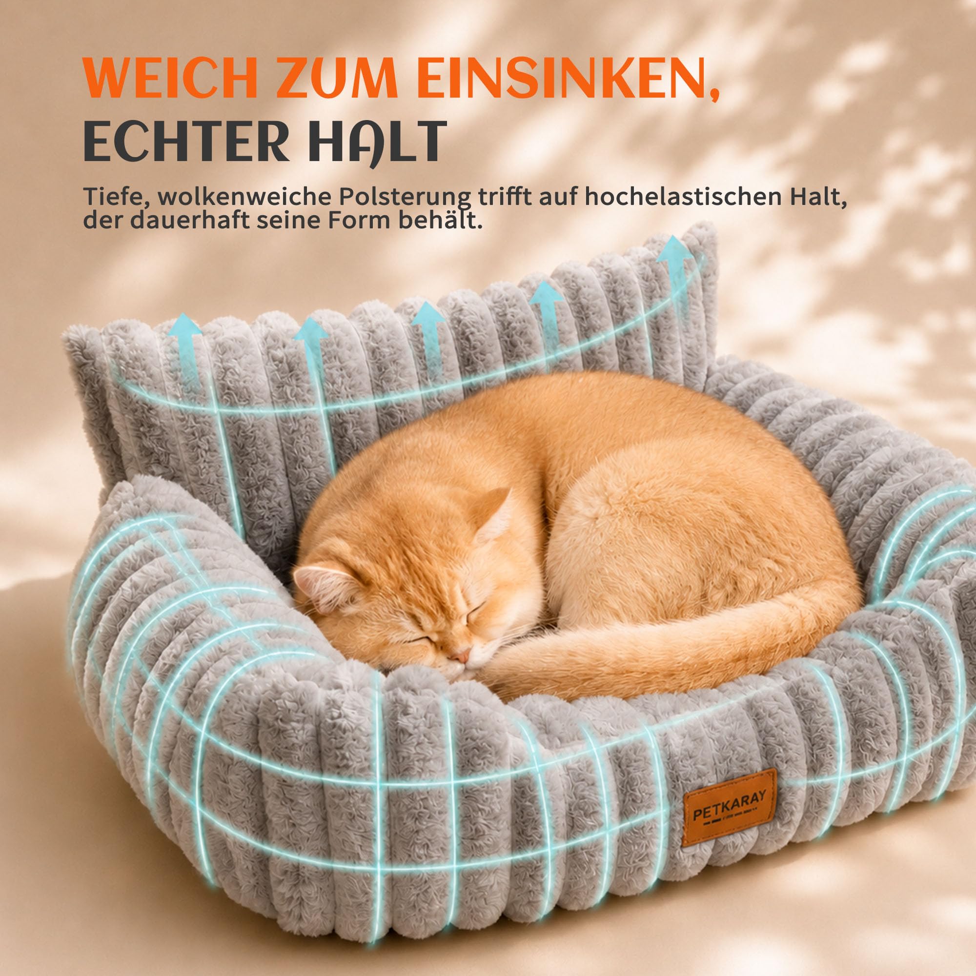 PETKARAY Katzenbett, 71 x 59 cm Katzensofa, Weiches Katzenbett für Katzen