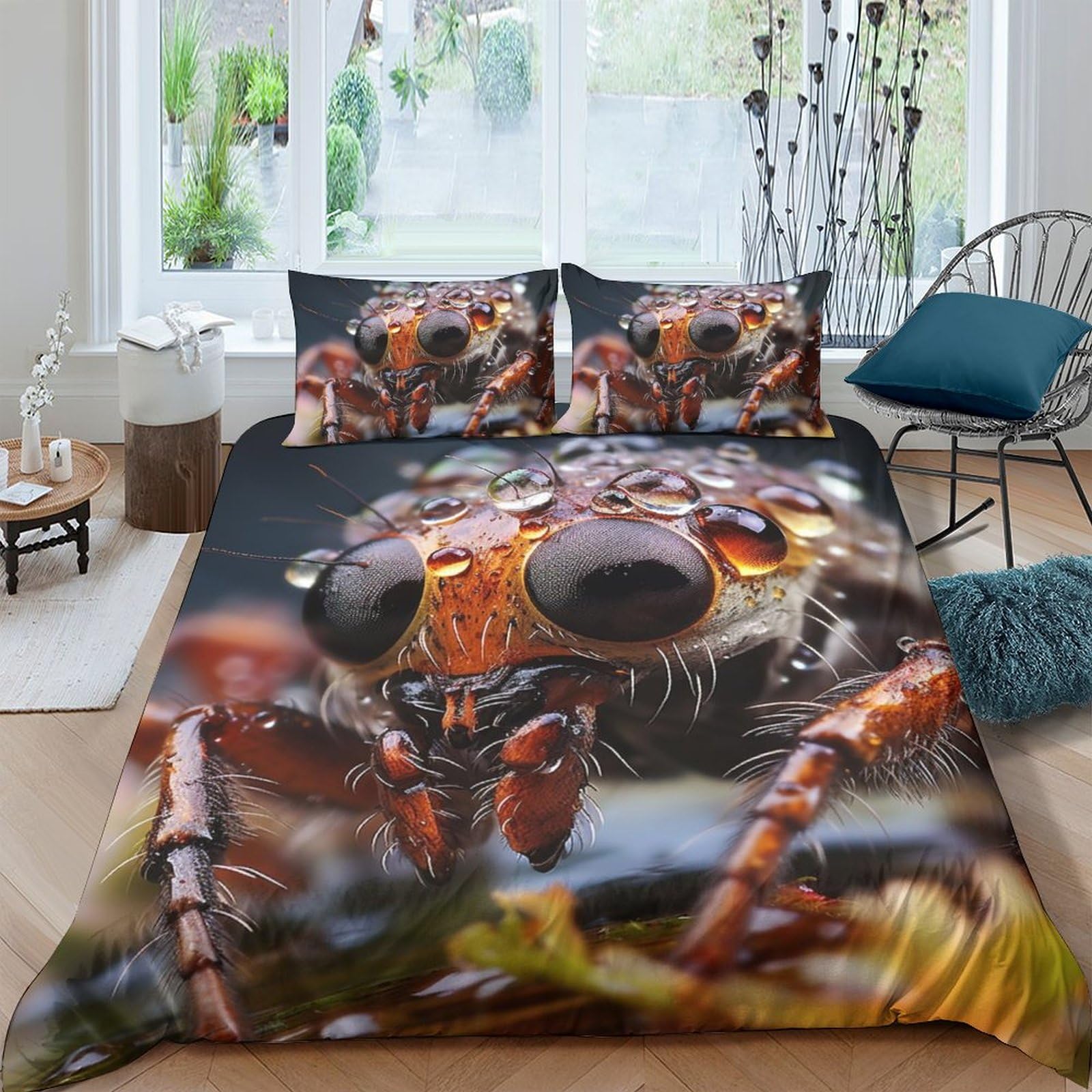 Housses de couettes insectes microfibre IOFEER ensemble de literie 3 pièces pour lit double 200x200