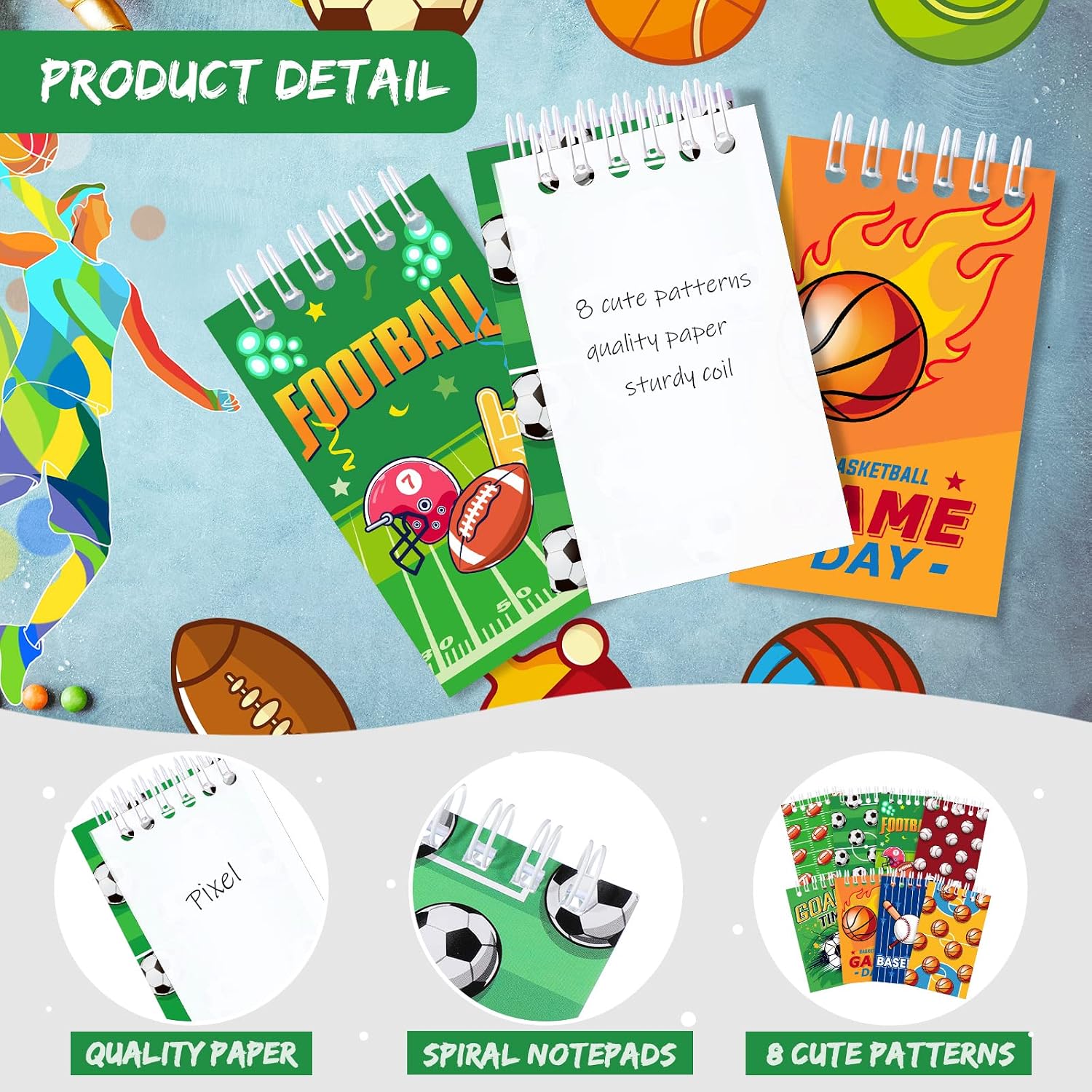 Pajean 24 Pcs Sports Mini Notepads Bulk, Party Favors and Team Gifts image 3