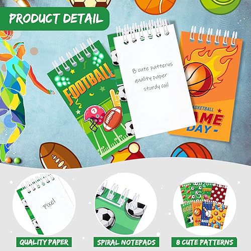 Miniatura 3 de Pajean 24 mini bloc de notas deportivas, recuerdos de fiesta deportiva, diario en espiral, baloncesto, béisbol, balón de fútbol, cuadernos para