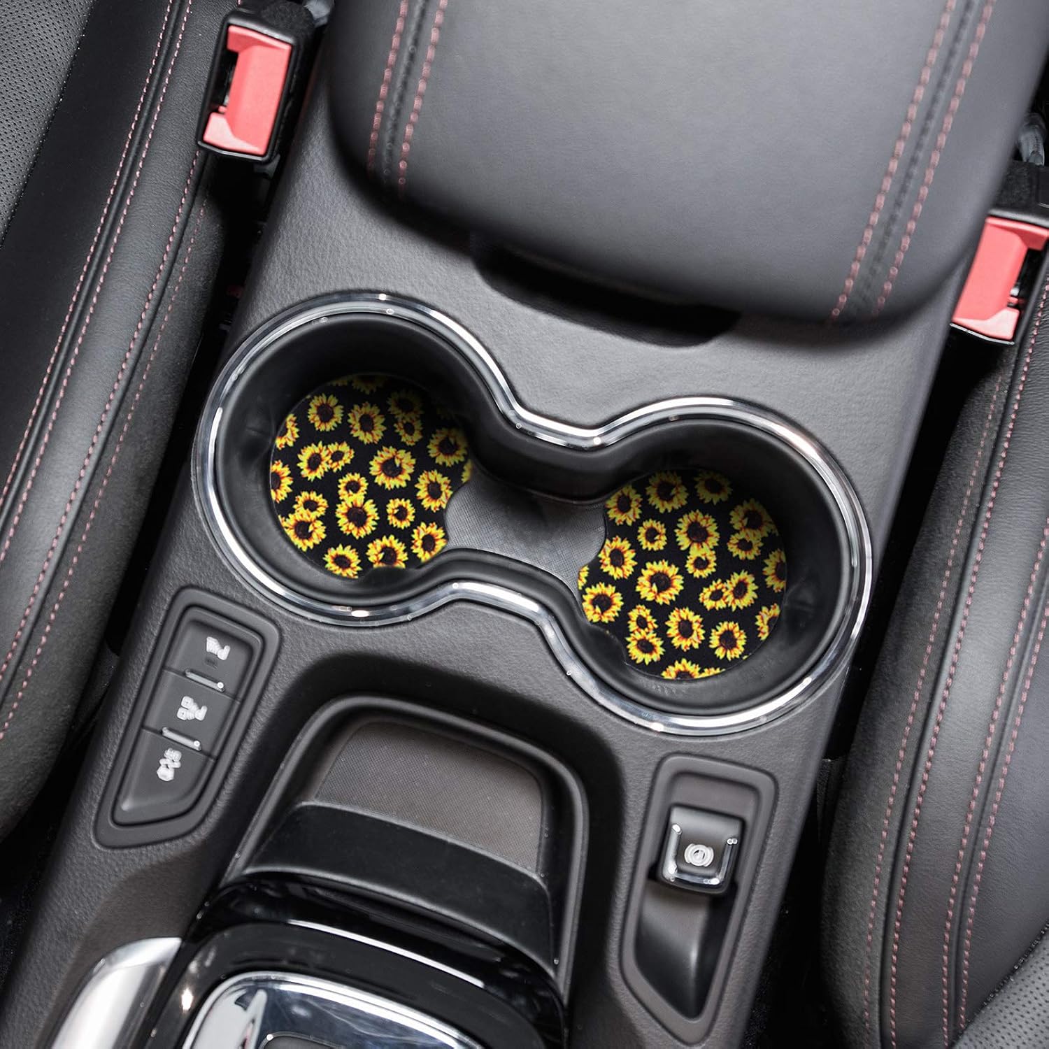 8 Pieces Sunflower Car Accessories Set Universal, Includes Sunflower Steering Wheel Cover, Center Console Armrest Pad, Sunflowers Keyrings, Seat Belt Covers, Car Cup Holder Coaster