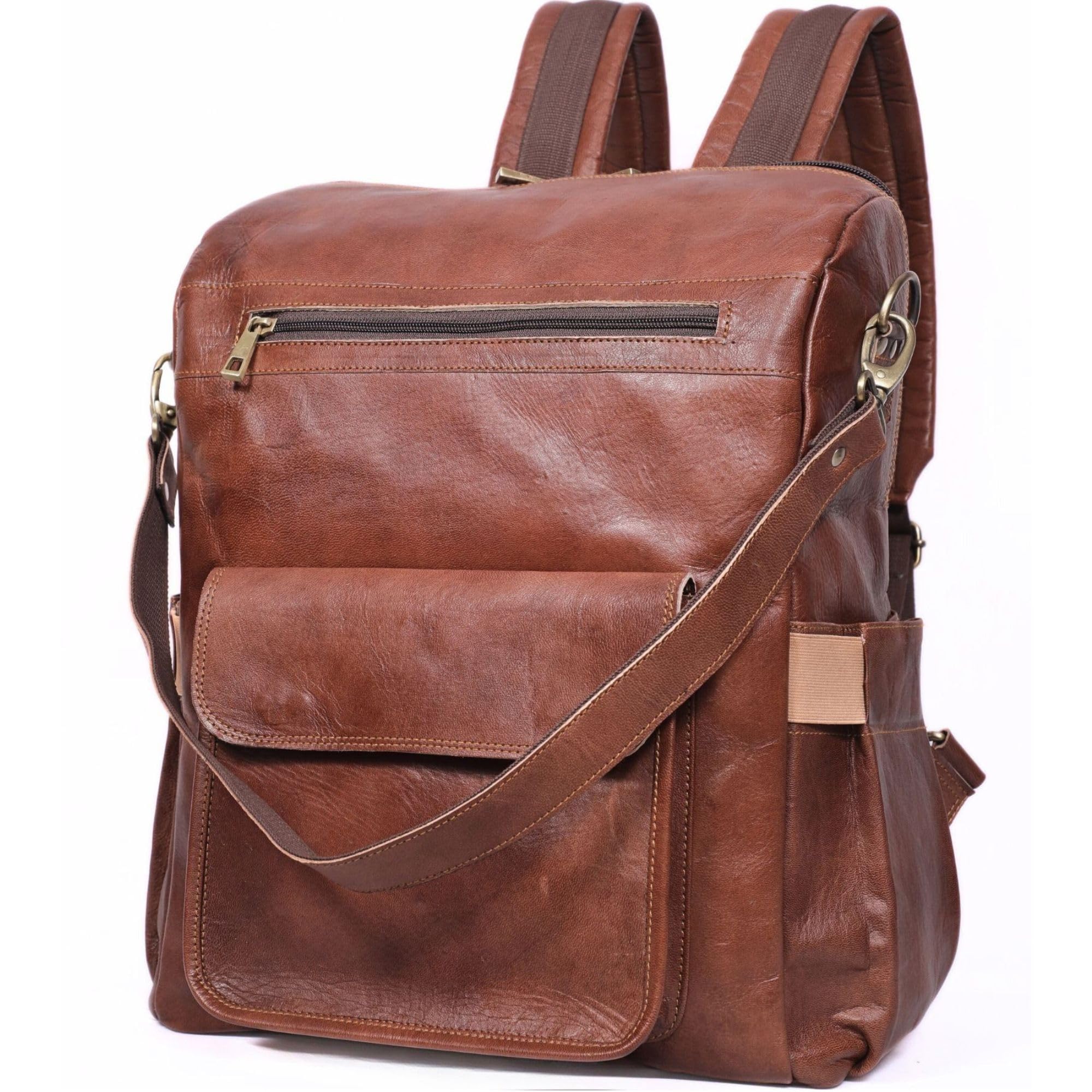 Genuine Leather Laptop Backpack for Women Designer Brown Leather Backpack Purse with 15.6-inch Laptop Computer Compartment Best for Work, Travel, and Daily Use, Brown, 15 INCH, Rucksack Backpacks
