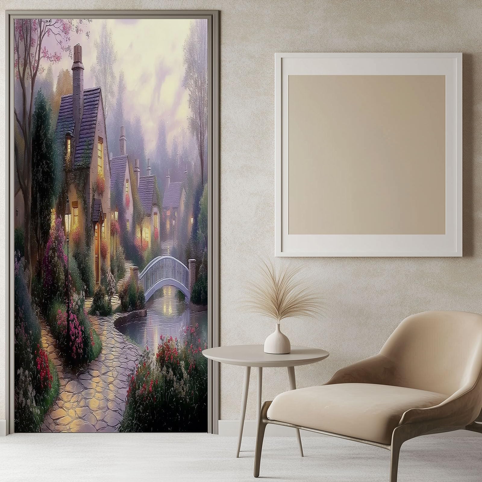 Sticker de porte 3D peinture à l'huile vert 85x215 cm en PVC pour décoration de maison