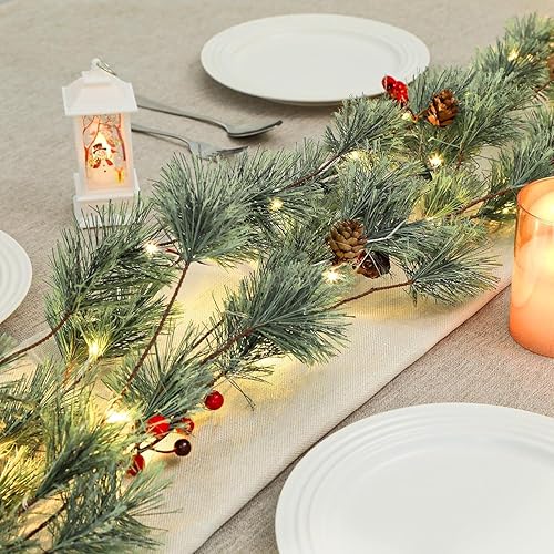 Paquete de 2 guirnaldas de Navidad artificiales preiluminadas de SHareconn de 6 pies con luces cambiantes multicolor, control remoto, funciona con