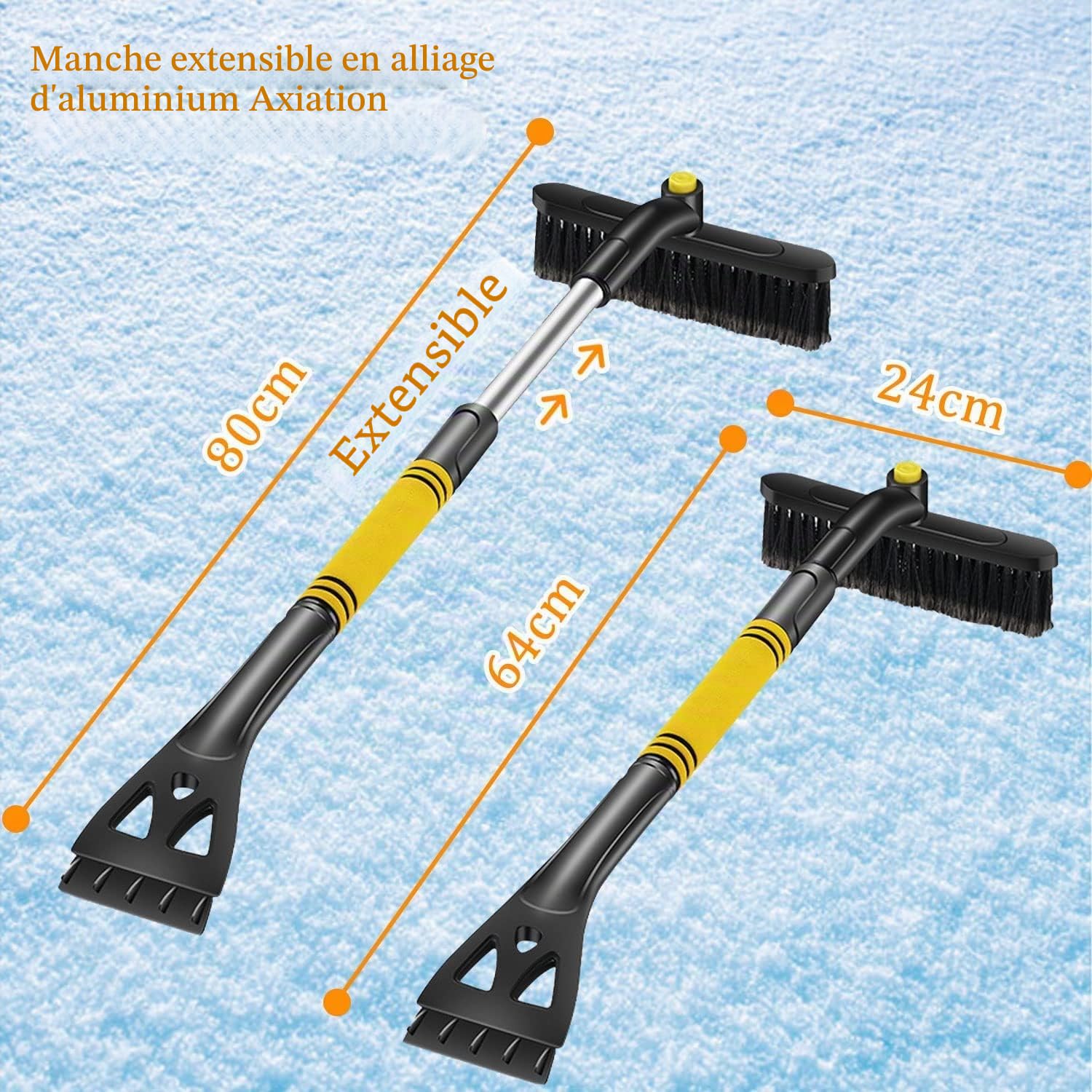 Dégivreur de voiture,brosse à neige et grattoir à glace,3 en 1 Brosse À Neige Détachable pour Voiture Multifonctionnelle, avec poignée Ergonomique en Mousse, pour voitures, camions et SUV, Jaune