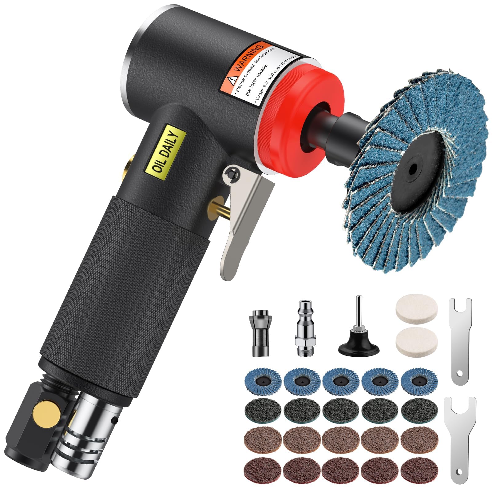 EYPINS Heavy-Duty Pneumatic Right Angle Die Grinder with Dual 1/4" & 1/8" Collets - Includes 22-Pc Kit for Metal Polishing, Grinding, Sanding & Rust Removal