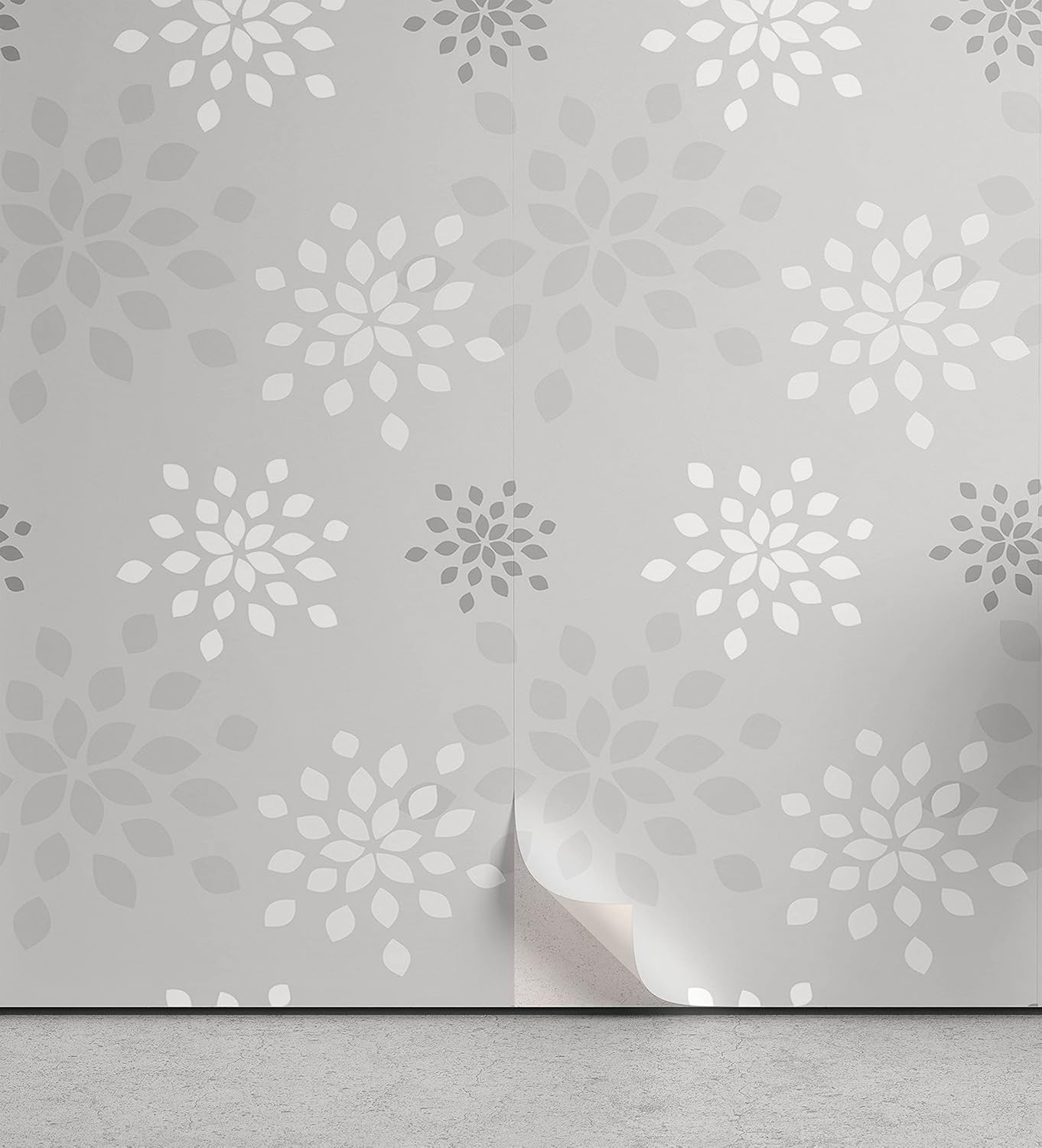 Lunarable Floral Peel & Stick Wallpaper for Home, Flower Motifs with Soft Colors Japanese Type Vintage Patterns Graphic Print, Self-Adhesive Living Room Kitchen Accent, 13 x 72, Grey White