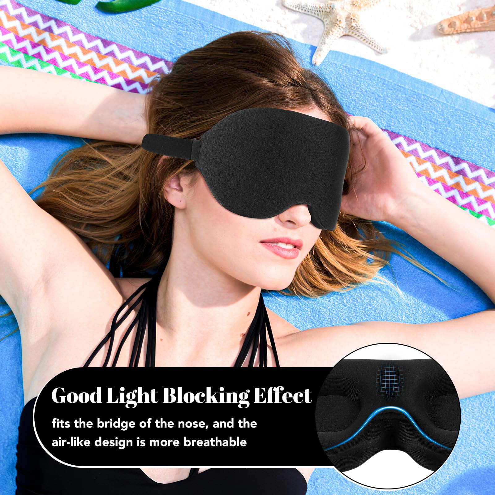 Mascherina per Dormire, Maschera per Dormiredi Donne Uomini 3D Mascherina Occhi Bloccare la Luci con Fascia Elastica Regolabile per Pisolini Viaggi
