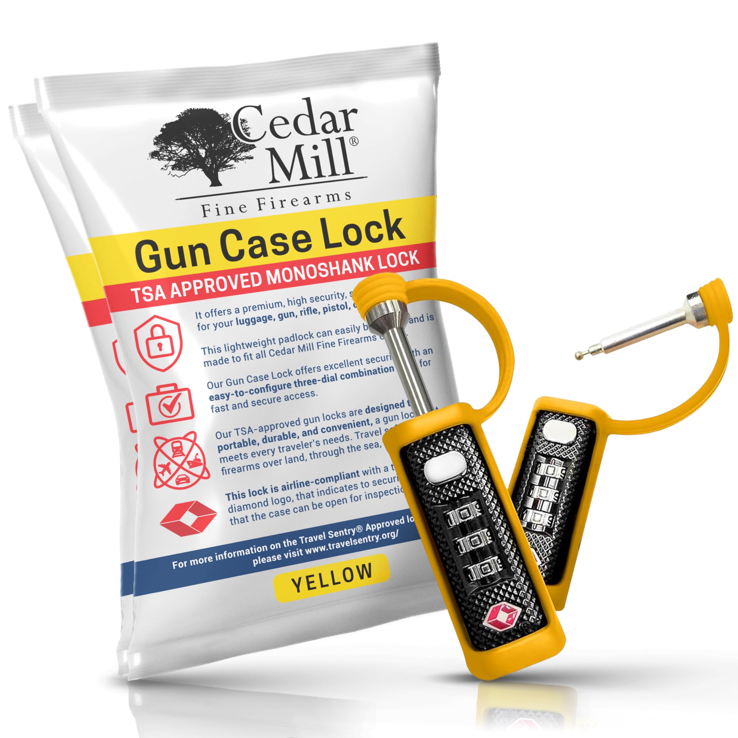 TSA Approved Tactical Gun Case Lock - Protective Rubber Sleeve & Cut-Resistant MonoShaft - Secure Single Shaft Padlock for Guns Luggage Rifles Pistols & Revolver Cases - Child Safe