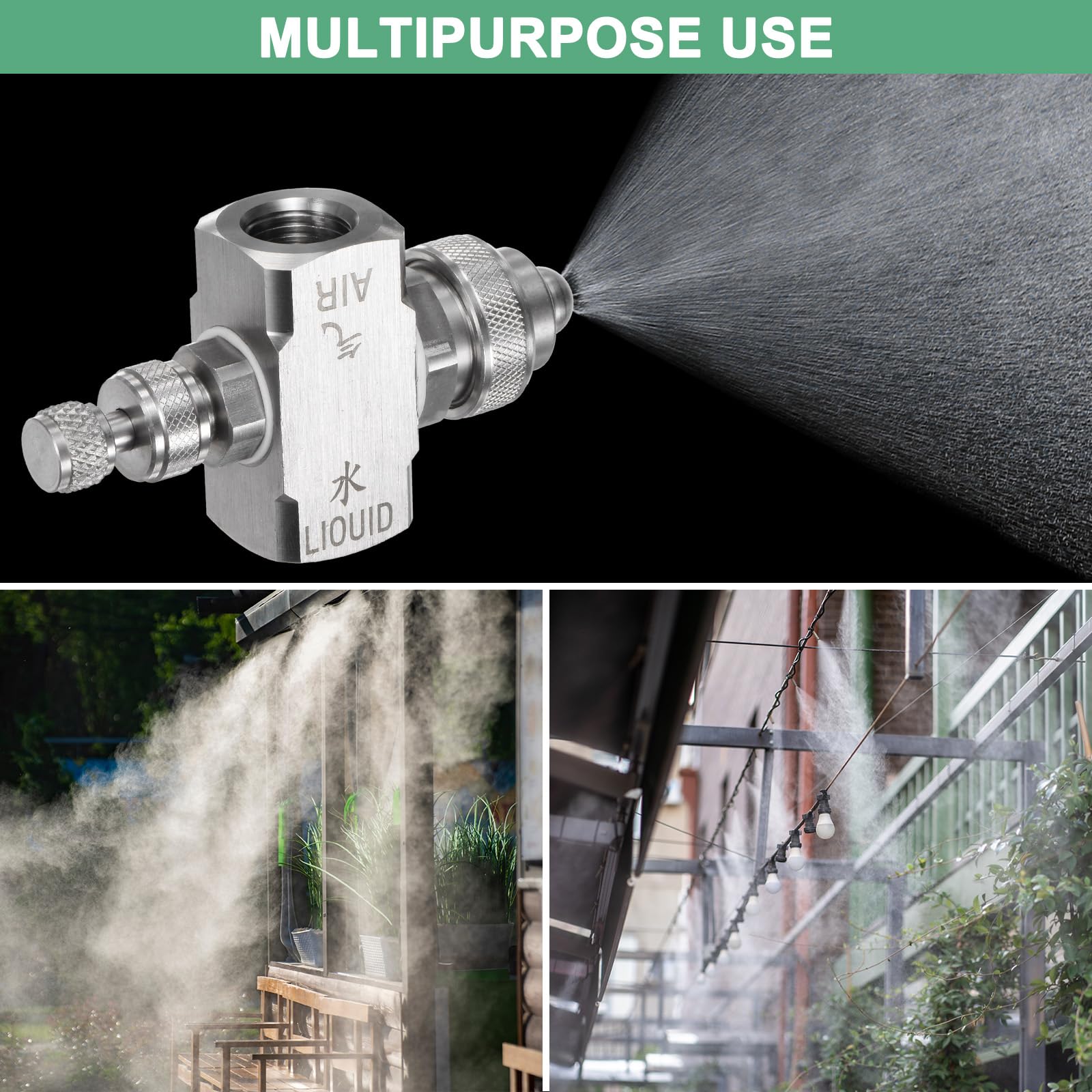 Boquilla de pulverización de aire, rosca hembra BSPT de 1/4", boquilla de pulverización de abanico plano de sifón de acero inoxidable de 80 grados, boquilla de flujo ajustable con cinta de sellado p