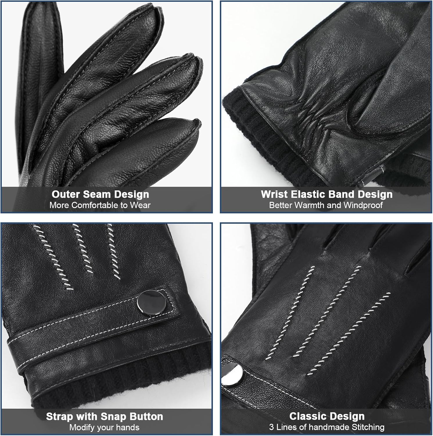 GSG leather gloves for men Sheepskin Classic Driving Gloves Winter Touchscreen Wool Lined Warm Gloves - Image 5