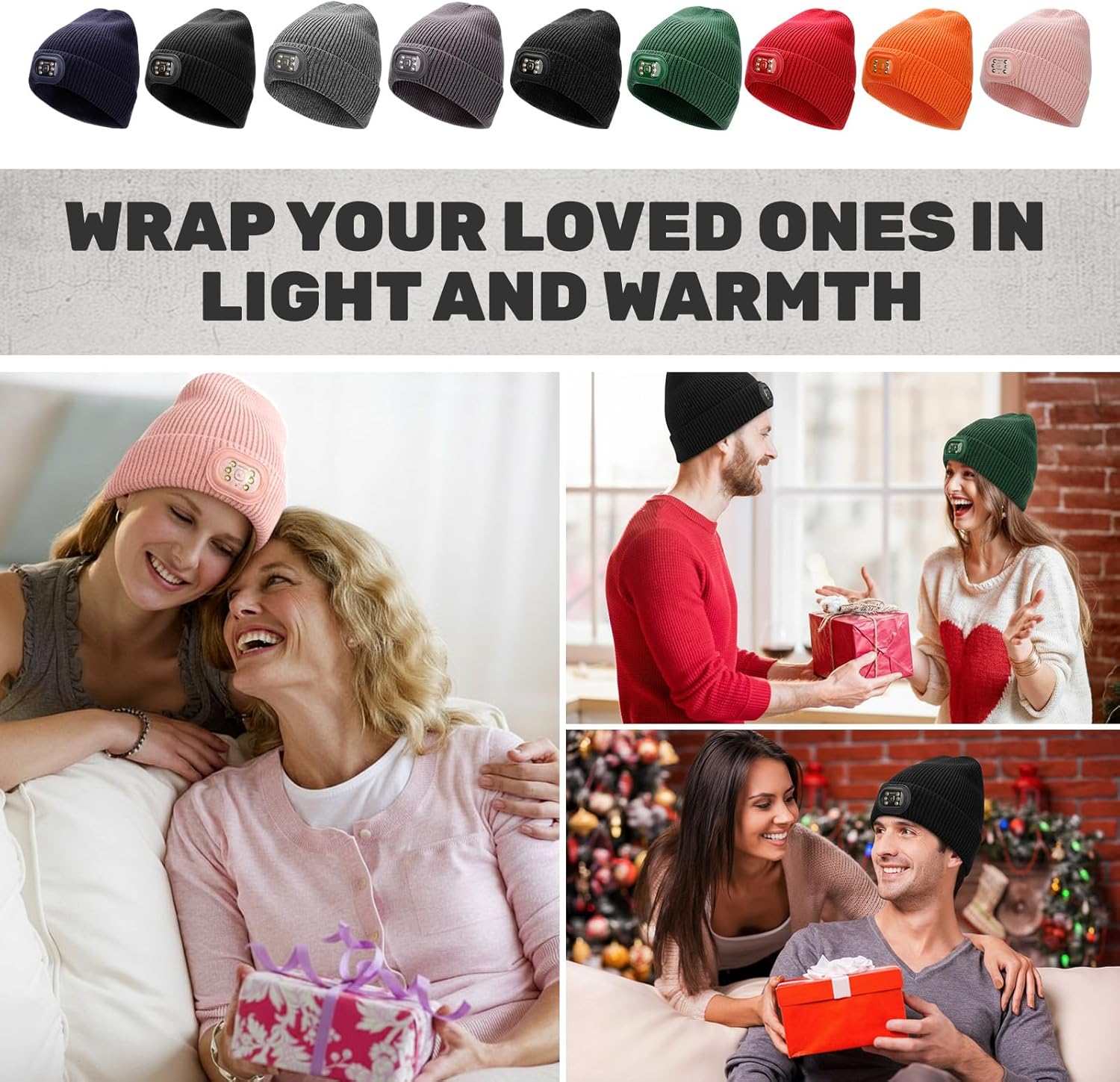 Unisex LED Beanie with Light, USB Rechargeable Headlamp Hat, Winter Gifts for Men Women Husband Him Slate Gray - Image 7