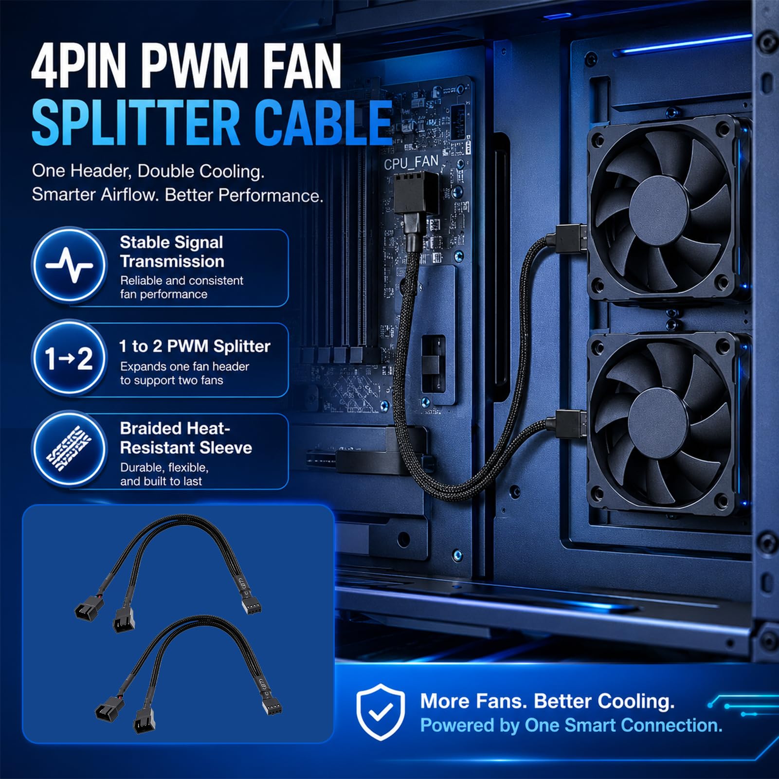 2 Stück PWM Lüfter Splitter Kabel, 4 Pin PWM Lüfter y Kabel 27 cm 1 Zu 2 PC Gehäuselüfter CPU Kühler Mainboard Verteiler 4 Pin Und 3 Pin Anschluss Computer Gaming Workstation Kühlung Kabelmanagement