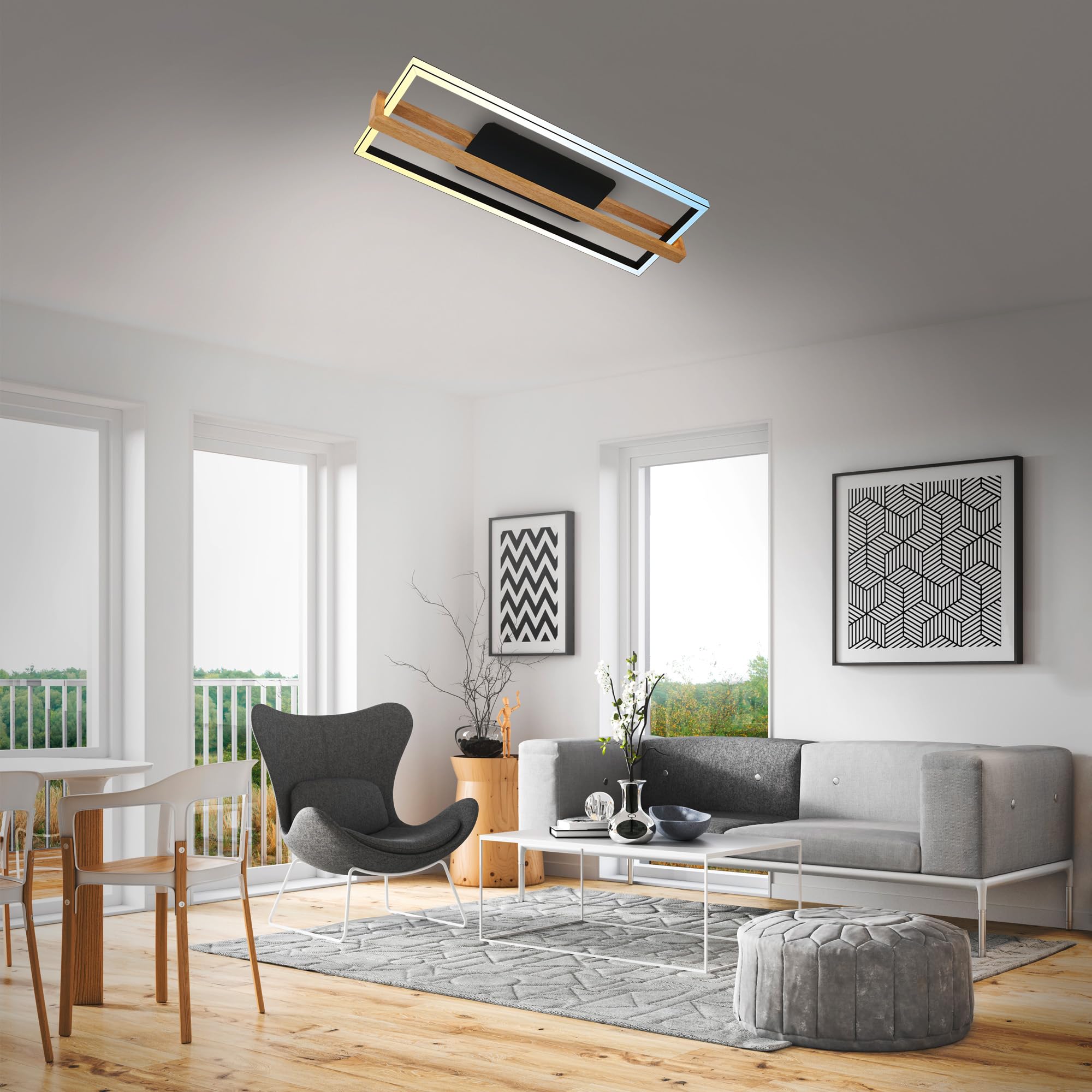 BRILONER - Lámpara de techo LED regulable CCT, mando a distancia, luz nocturna y temporizador, lámpara de techo, lámpara de salón, lámpara de dormitorio, lámpara de cocina con madera