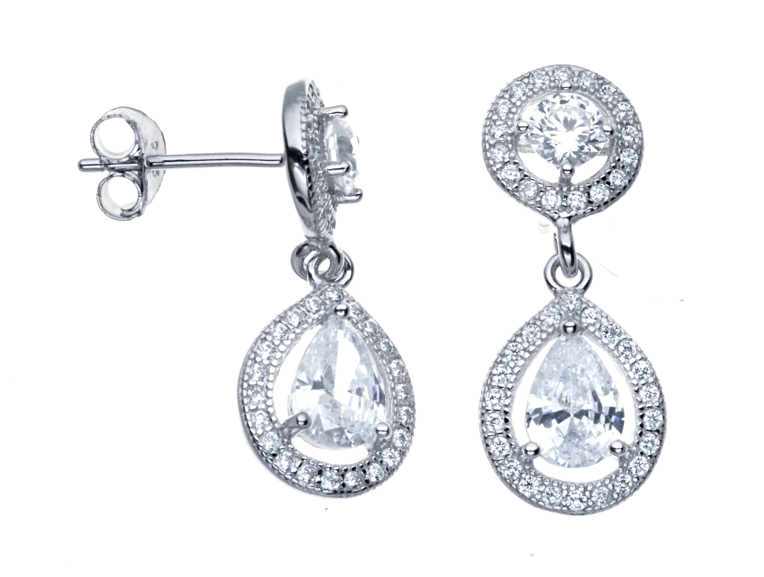 Pear cubic zirconia crystal drop earrings in sterling silver