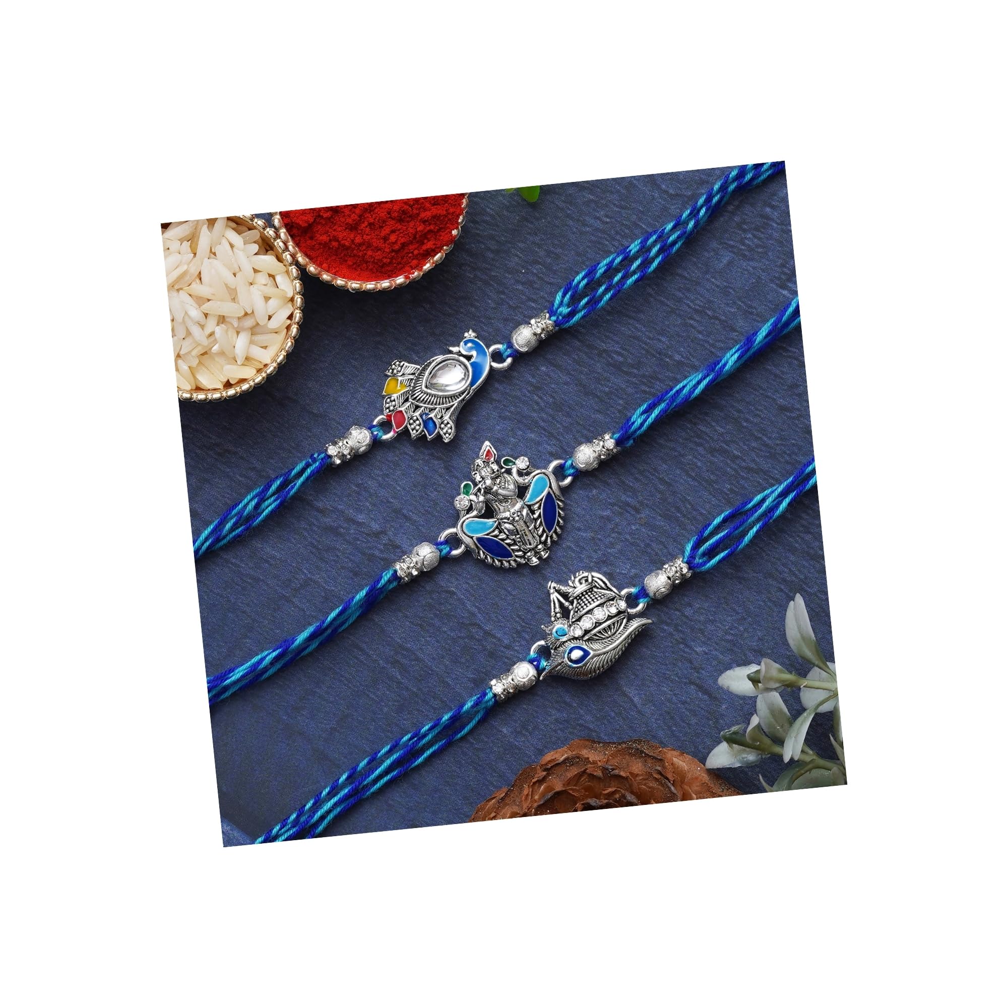 eCraftIndia Set of 3 Multicolor Kalash Flute, Krishna Playing Flute, Peacock Feathers Religious Designer Rakhis for Brother, Bhabhi, Kids with Roli Chawal Pack (B0CYXFG6HC) Amazon Price History, Amazon Price Tracker
