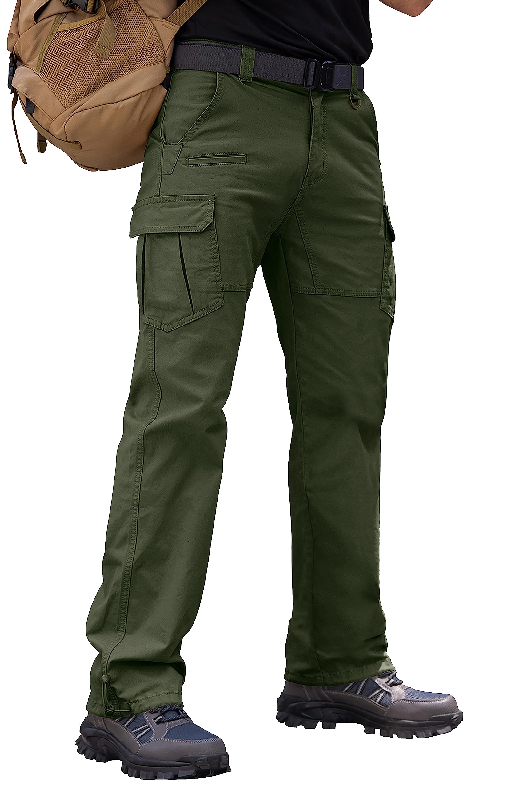 Vthereal Cargohose Herren Baumwolle Outdoorhose mit 7 Taschen Männer Arbeitshosen Chino Taktische Ranger Hose für Jagd Wandern, Armeegrün, M