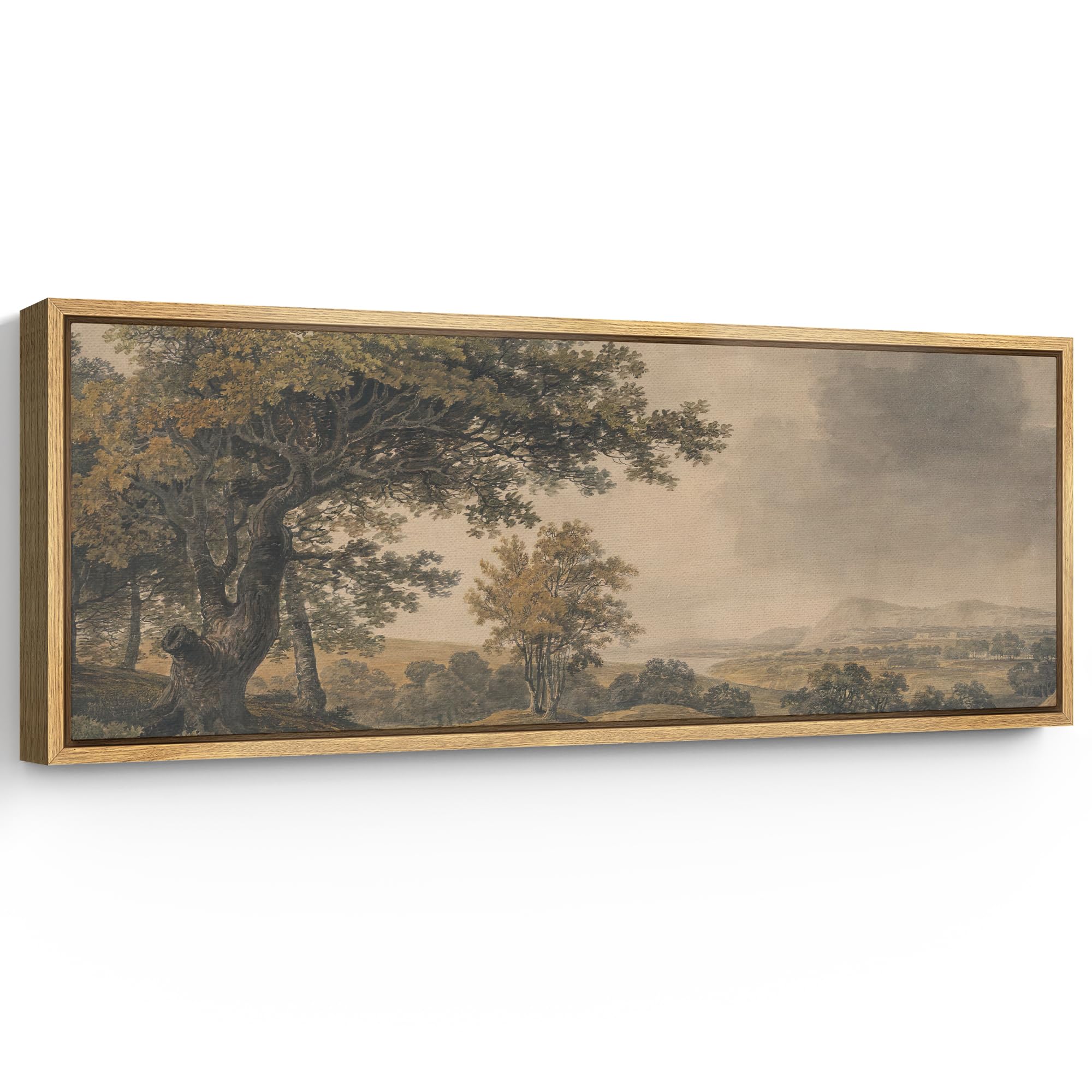 SIGNFORD Large Framed Canvas Print Wall Art Pastoral Countryside Landscape with Trees Illustrations Modern Art Calm Warm for Living Room, Bedroom, Office - 60"x20"