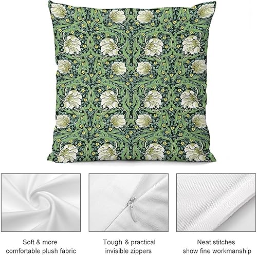Miniatura 7 de William Morris - Fundas de almohada vintage estilo vintage de mediados de siglo con estampado botánico verde de flores abstractas verdes para sofá,