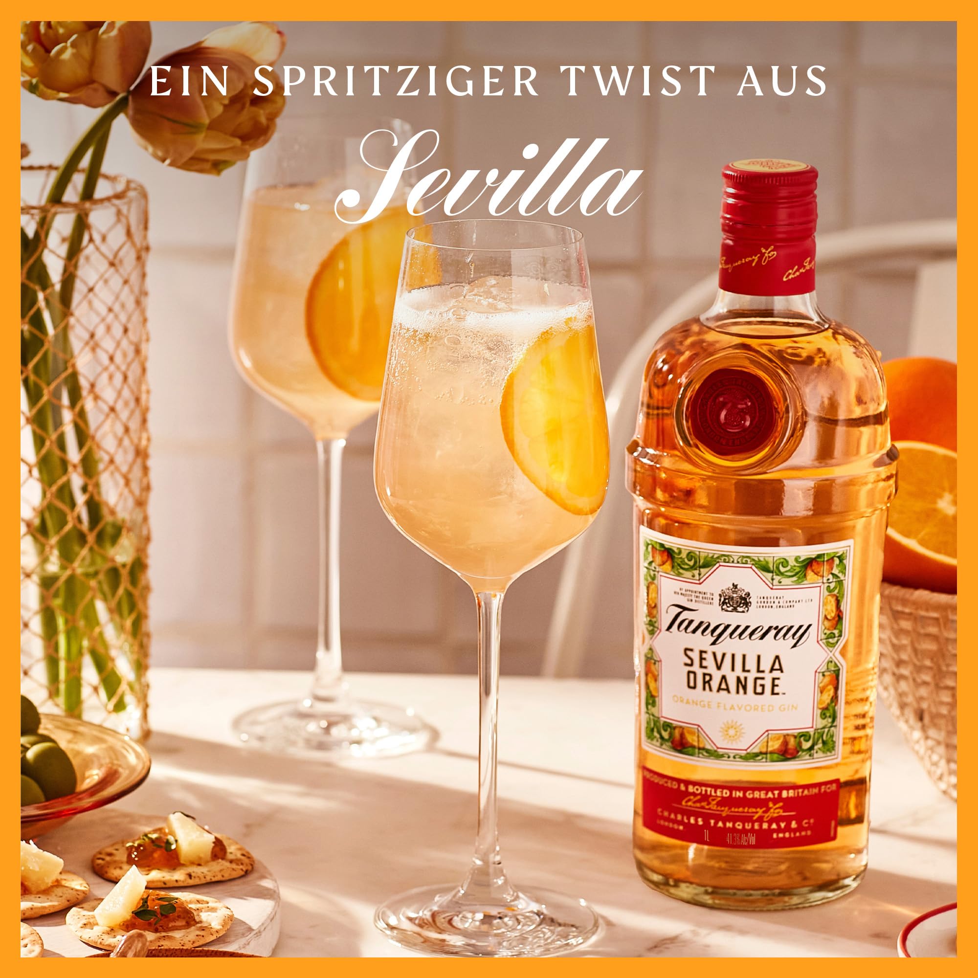 Tanqueray Flor de Sevilla Gin, Köstliche Orangenaromen, Perfekt für Cocktails & Abende mit Freunden, Exzellent in Gin Tonic, 41,3% vol, 1000ml Einzelflasche |