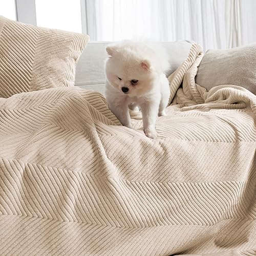 Miniatura 5 de Cozy Bliss Manta de piel sintética suave de lujo para sofá, cálida y acogedora manta mullida a rayas para sofá, sala de estar, dormitorio, 60 x 80