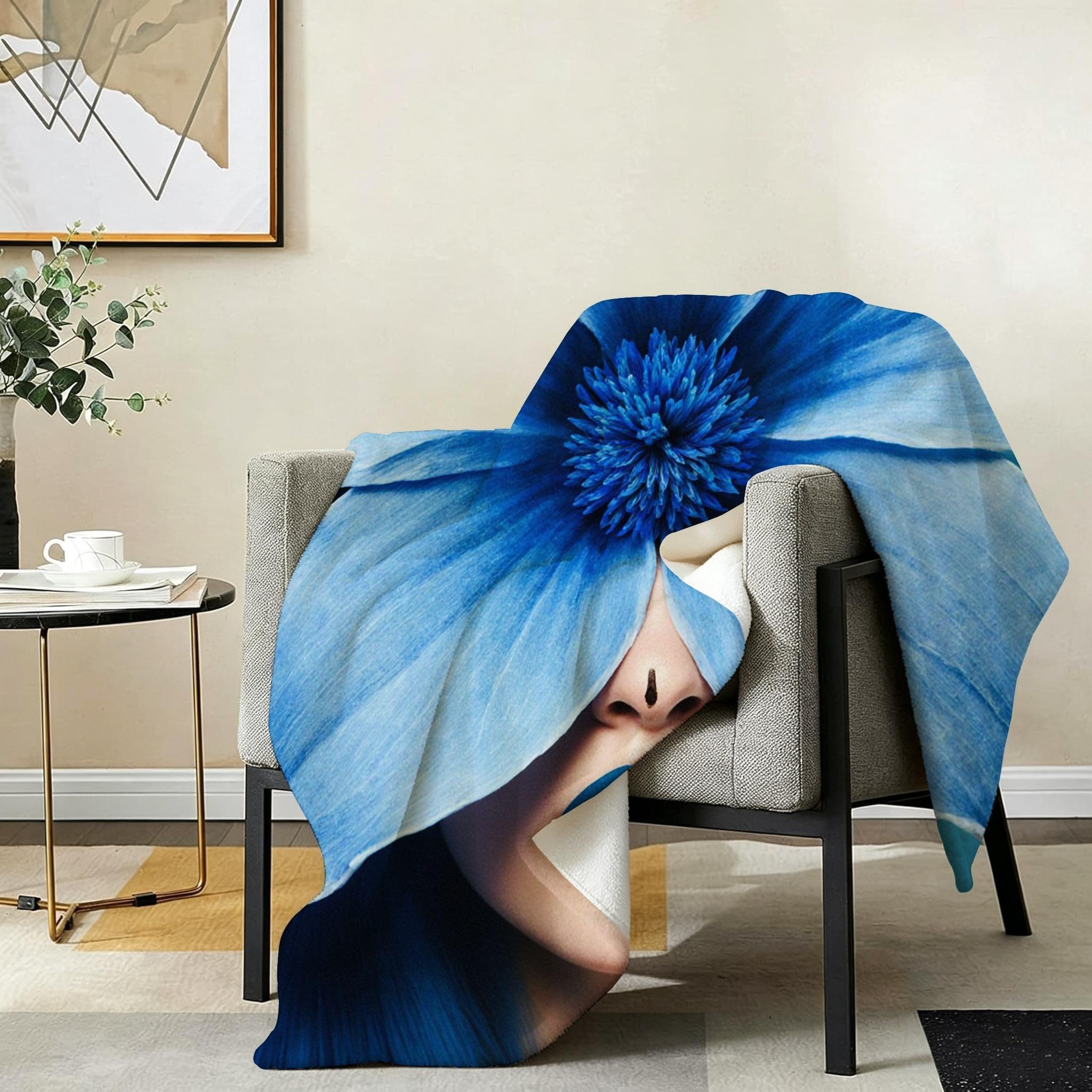 Manta Franela Sherpa 3D Mujer Azul 240x260cm para Cama 180-A277
