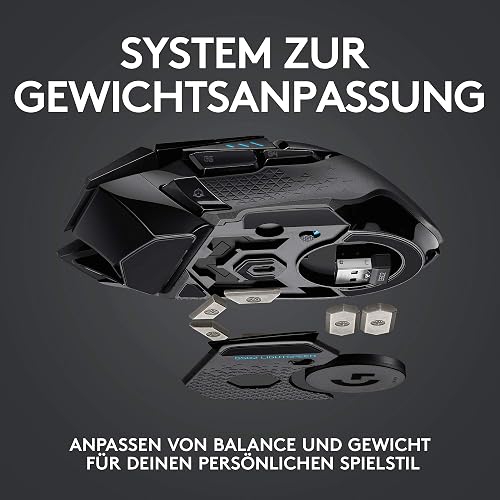 Logitech G502 LIGHTSPEED Wireless Gaming Mouse, HERO 16K Sensor, 16,000 DPI, RGB, Adjustable Weights, 11 Programmable Buttons, Long Battery Life, On-Board Memory, PC/Mac - Black (German Packaging) - 7