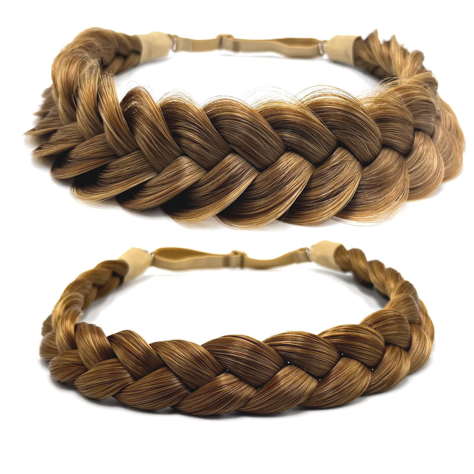 STHEJFB Braid Headband 2 3 Strands combinations Messy Wide Chunky Fluffy Elastic Stretch Hairpiece Braided Headband Women Girl Beauty accessory (Light