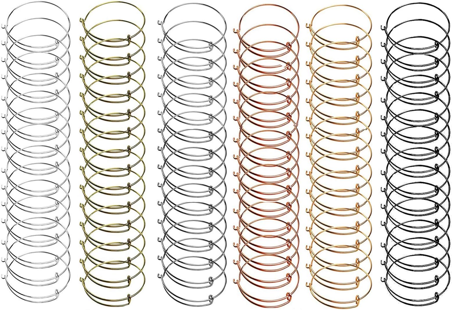 Tamicy90 Pcs (6 colors) Expandable Bangle Charms Bracelets - Adjustable Wire Bracelets, Stainless Steel Blank Bangles for DIY Jewelry Making