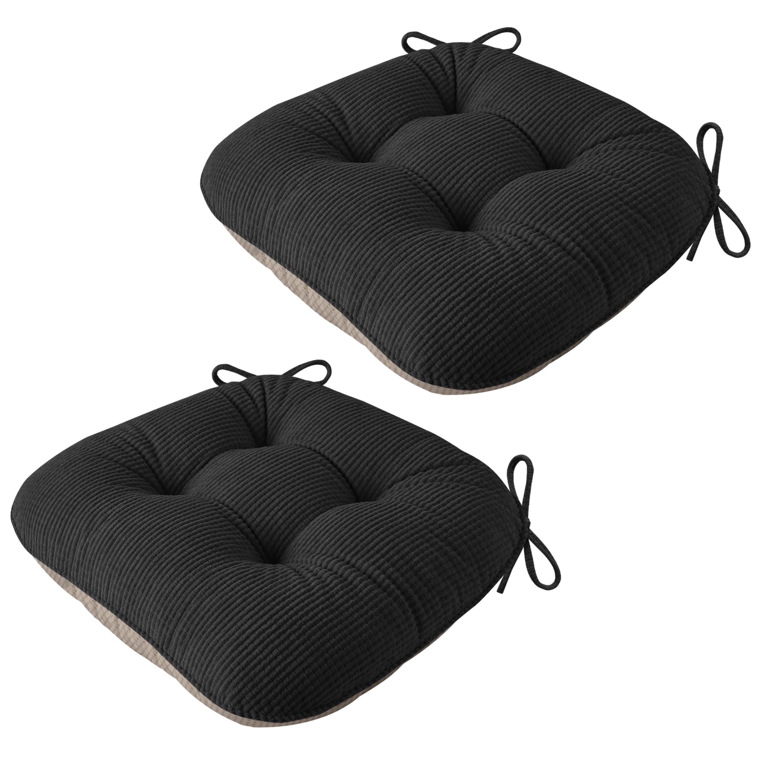 AddGrace Chair Cushions for Dining Chairs Soft Kitchen Seat Cushions 18" x 18" x 3" Non-Slip Seat Pads Black Set of 2
