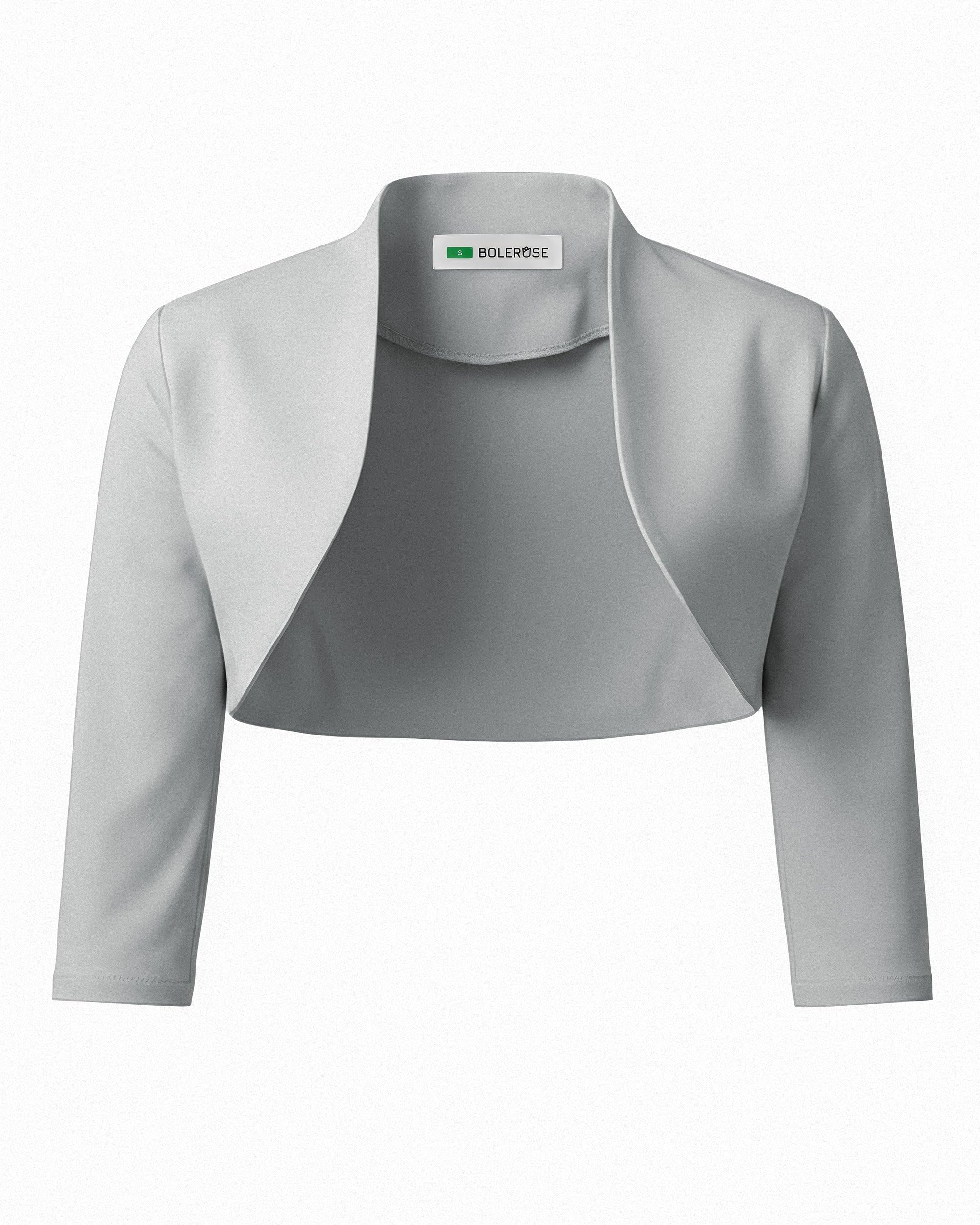 Bolerose Women's Silver 3/4 Sleeve Formal Tailored Bolero Shrug (, Xs)