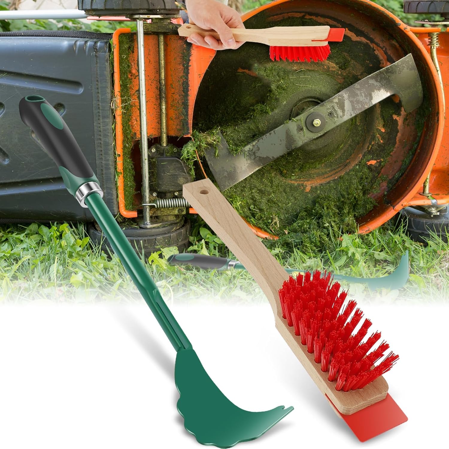 Mower Deck Scraper with Ergonomic Handle,Lawn Mower Decks Cleaner Tool with Brush,Efficient Mowers Decks Cleaning Tool for Maintenance Cleaning Lawnmower,Heavy Duty Deck Remover Accessories