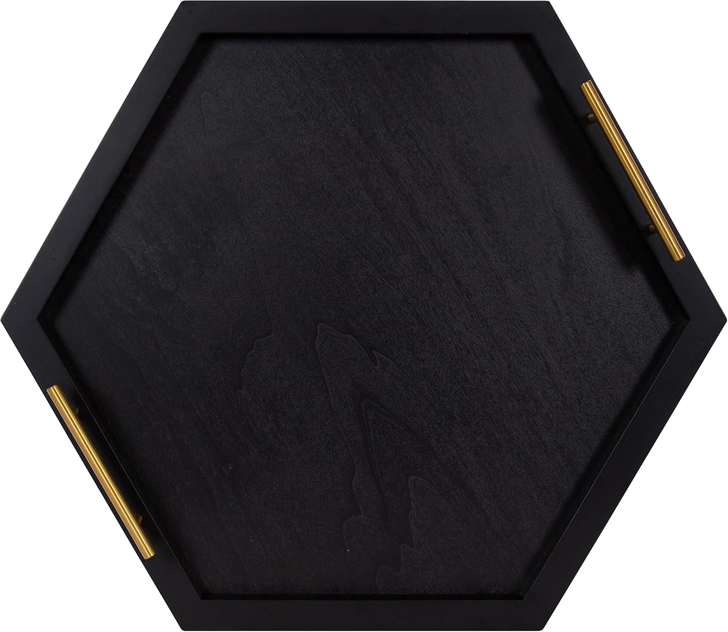 Kate and Laurel Halsey Hexagon Decorative Wooden Tray with Polished Metal Handles; 22 x 19; Black and Gold; Modern Glam Wood Hexagon Serving Tray for Display or Decoration