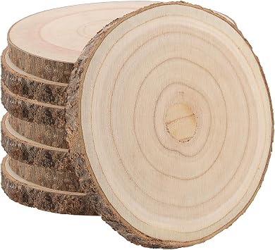 8 PCS Natural Paulownia Wood Slices, 14-16cm Wood Log Slices, Unfinished Wooden Circles Round Wooden Discs for Crafts, DIY, Christmas Decor