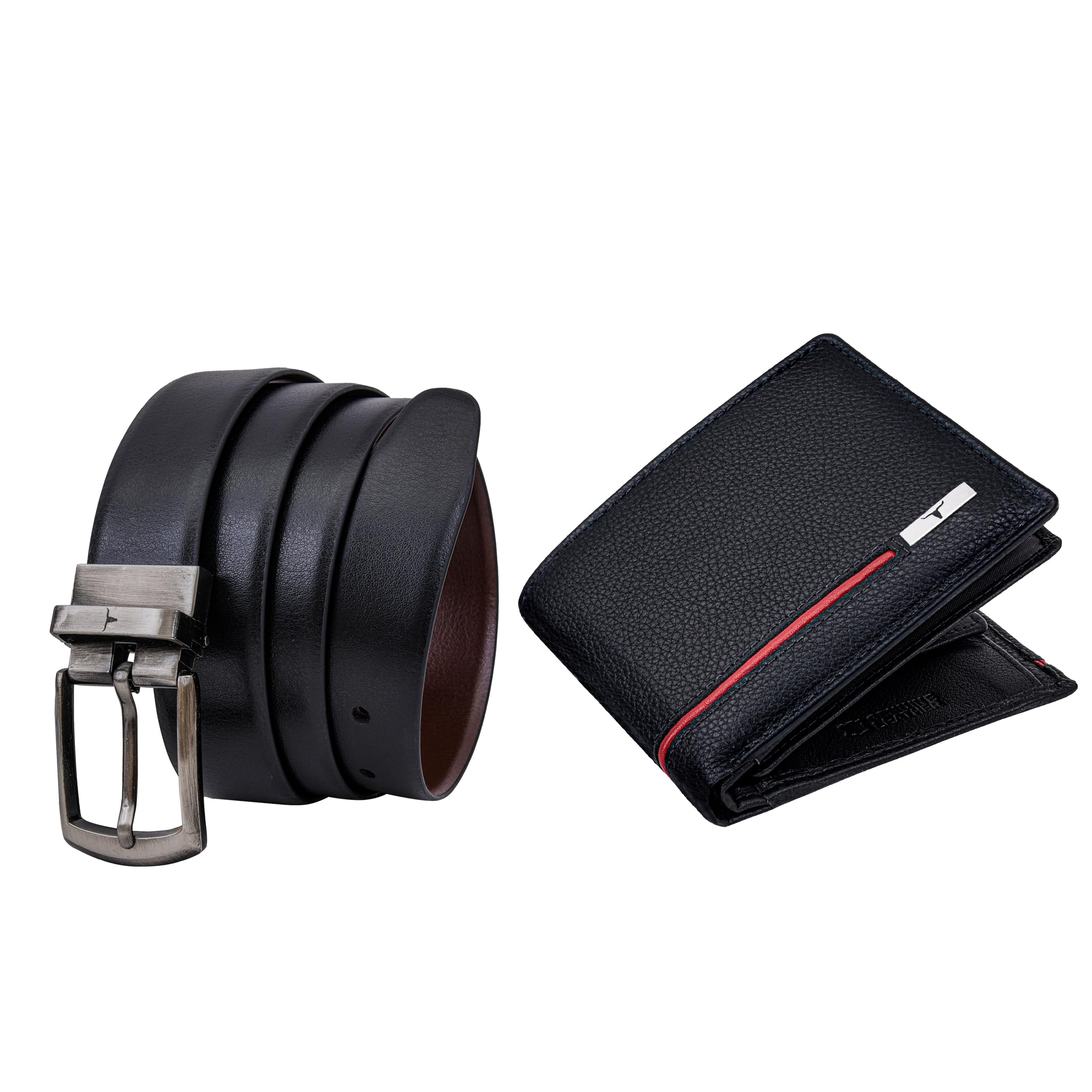 Spike Black/Red Leather Wallet & Black/Brown Reversible Leather Belt Combo Gift Set for Men-image-47