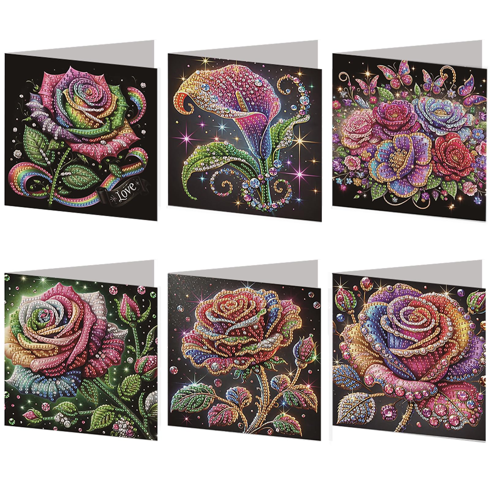 6pcs DIY Diamond Painting Greeting Card Set Rhinestone Diamond Art Mosaic Postcards for Xmas Birthdays Thanksgiving & Special Occasion