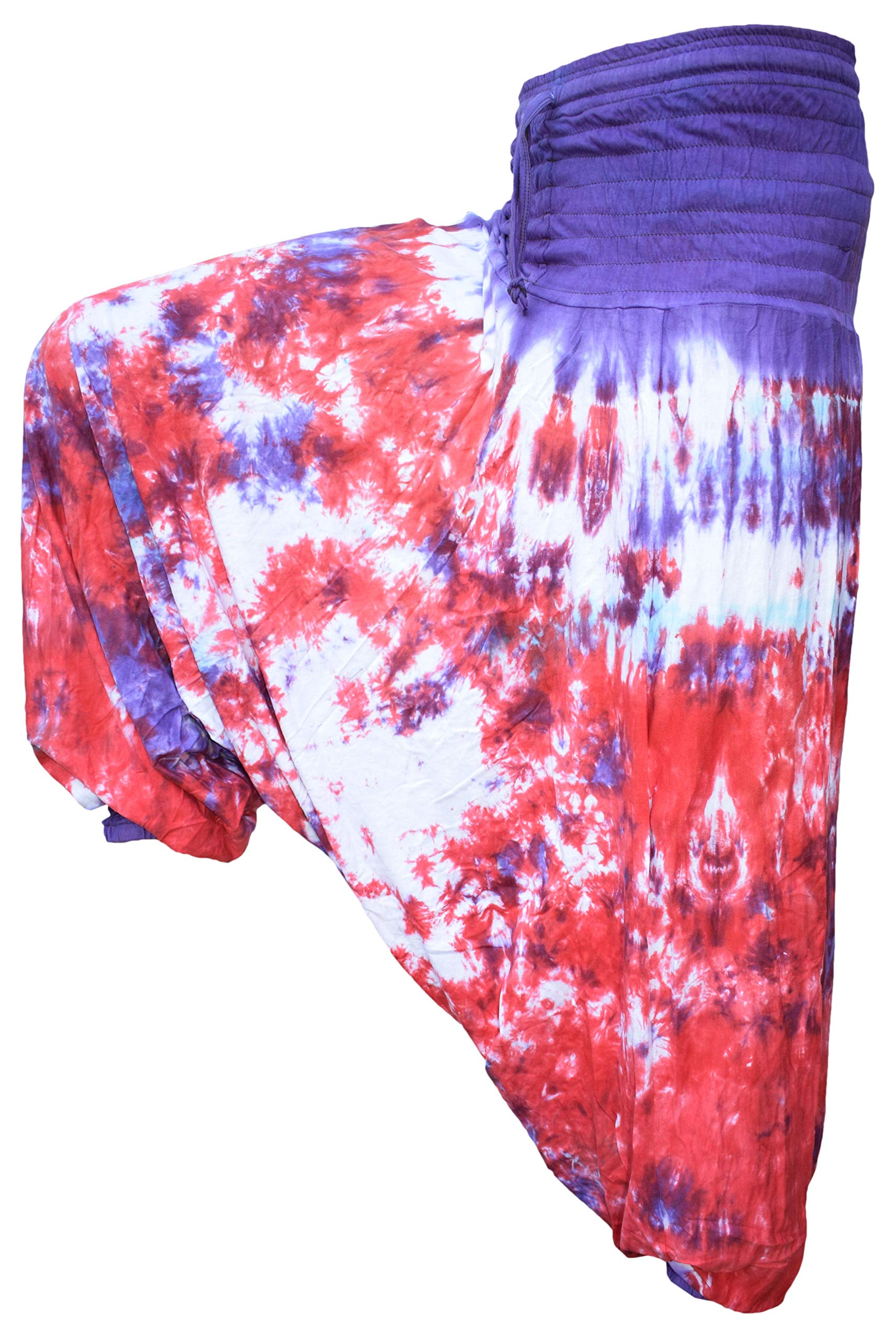 Gheri Womens Tie Dye Cotton Harem Pants Purple Red Marble