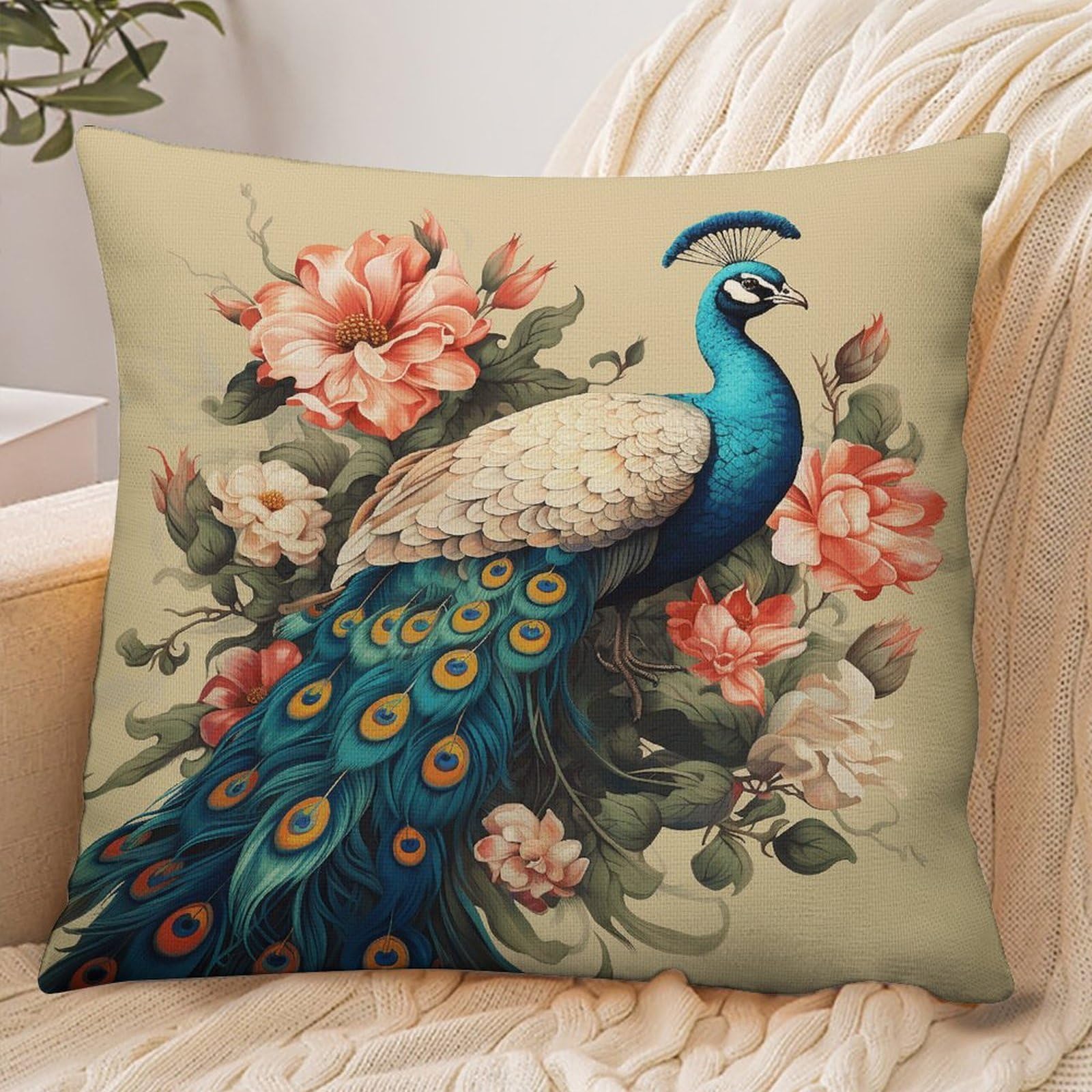 Fekiloot Style Peacock And Flowers Pillowcase Pillow Sham Pillow Case