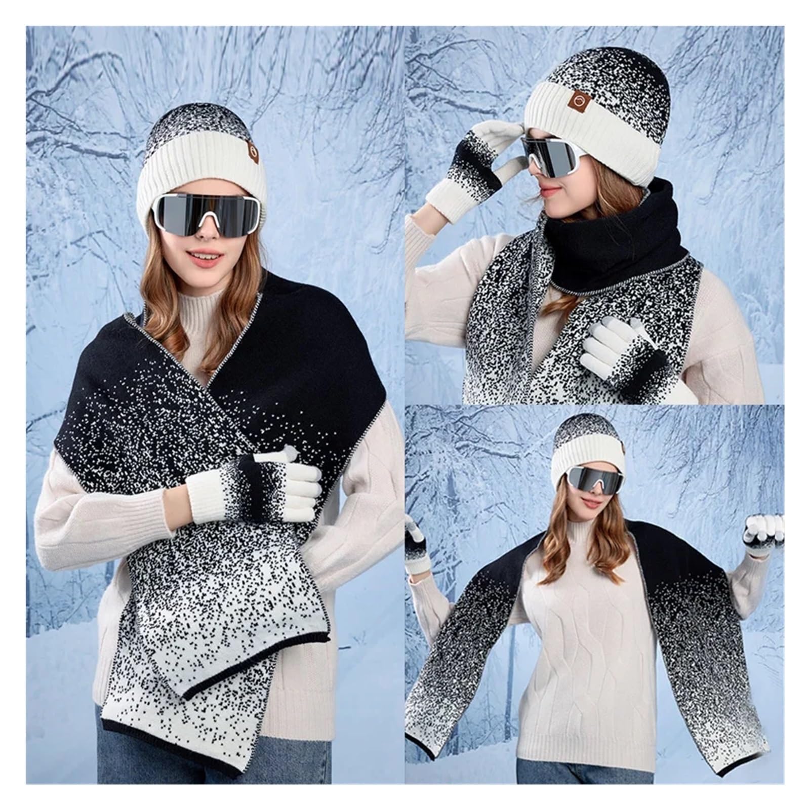 Damen WinteSet Mütze Schal Handschuhe Wintermütze, Handschuhe und Schal-Set for Damen Herren – kältebeständige, warme Outdoor-Mützen mit Samtohren
