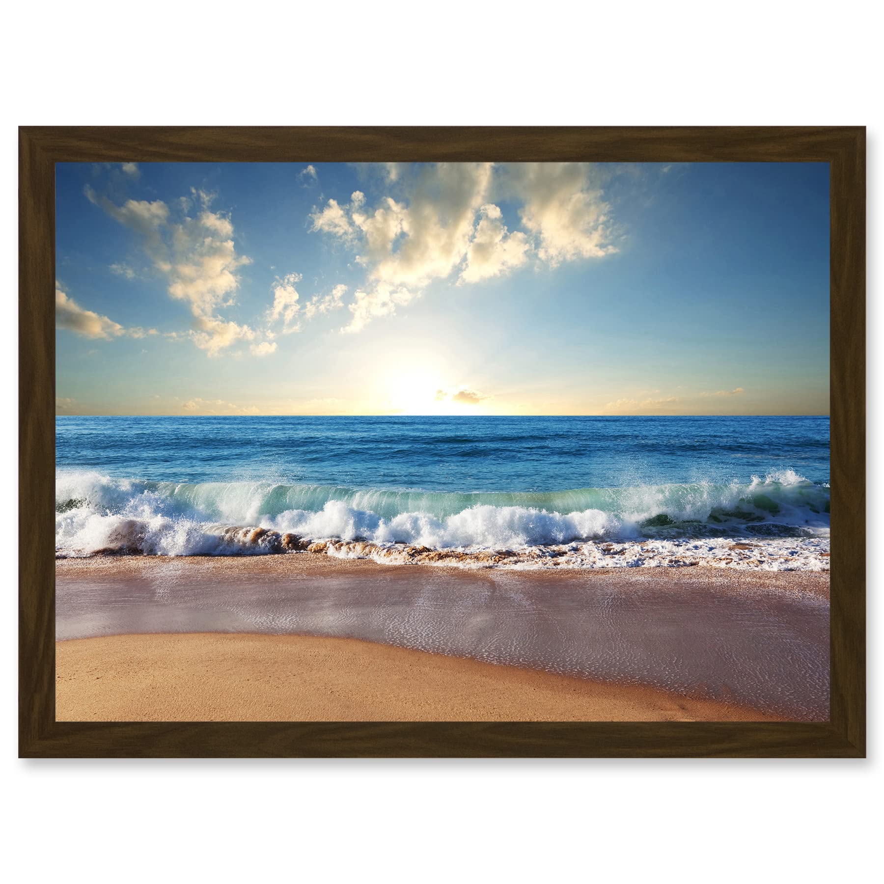 Artery8 Photo Seascape Beach Sand Ocean Surf Waves A4 Artwork Framed Wall Art Print