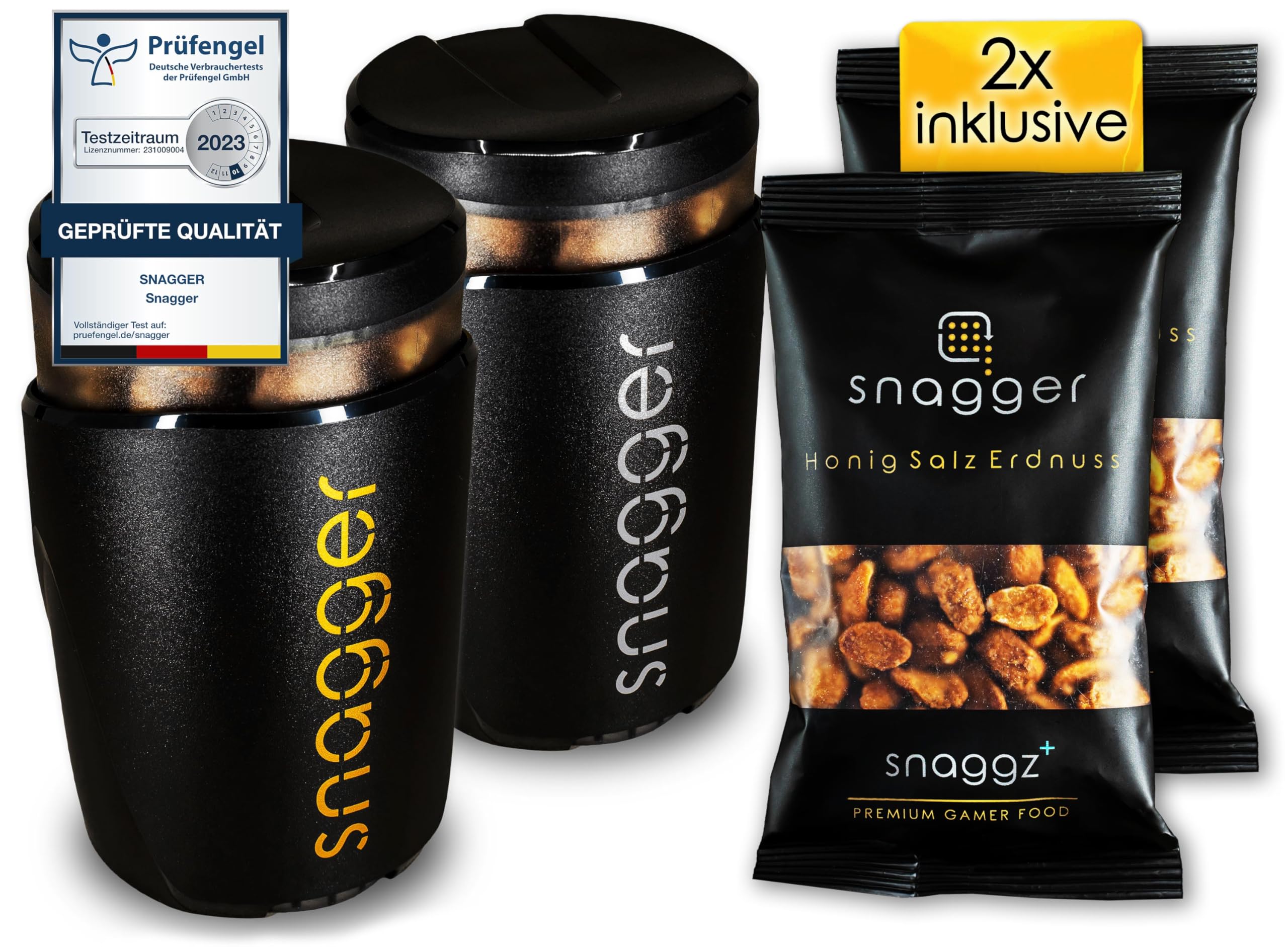snagger Double Pack Gamer Snack Dispenser Clean Hands for Snacking Peanuts NicNacs M&M's Gift Gifts for Men Women Made in Germany (Double Pack Gamer)