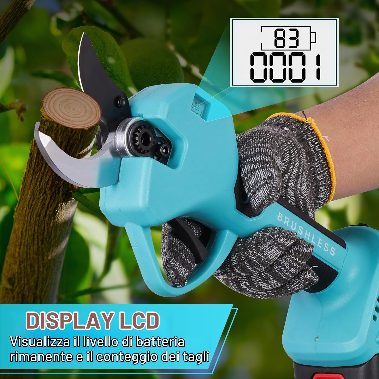 Forbici Potatura Elettriche - 45mm Cesoie Potatura Elettriche Professionali Con 2 21V/2000 mAh Batteria - Forbici a batteria da potatura per Giardinaggio Albero da Frutta