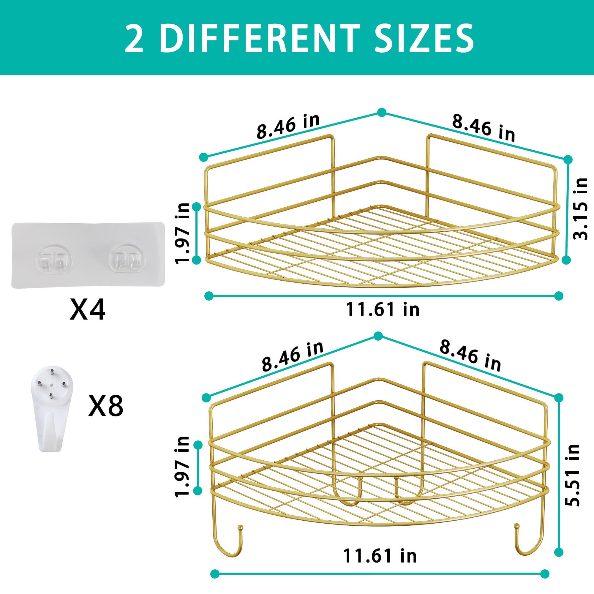 Corner Shower Shelves, 2-Tier Gold Shower Candy With 4 - View #2