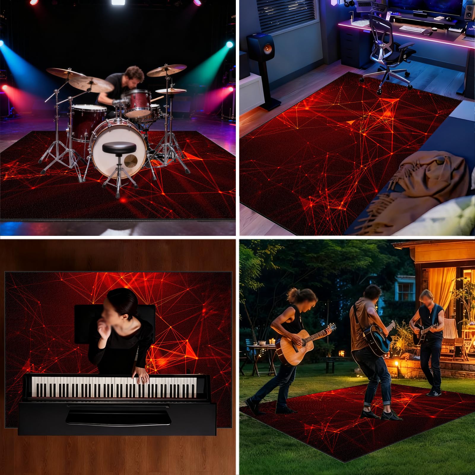 140 x 120 cm, dywan perkusyjny, dywan do perkusji, izolacja akustyczna, profesjonalny elektroniczny zestaw do perkusji jazzowej, perkusji basowej, werbla i innych instrumentów
