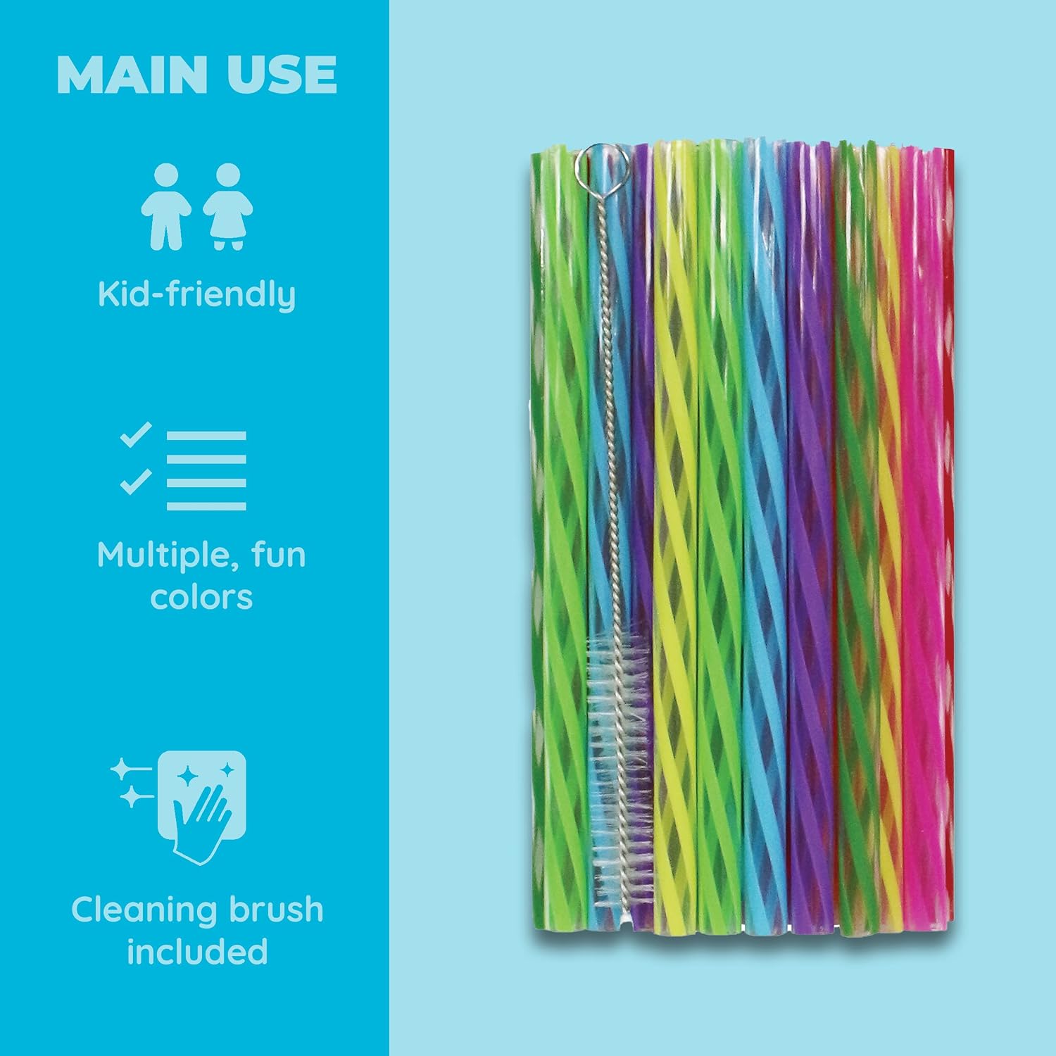Jacent Plastic Reusable Kids Straws Plus Cleaning Brush, 6 Inch: 24 Straws