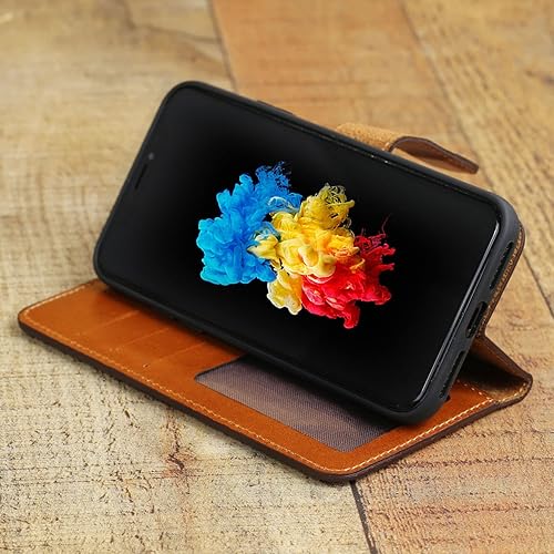 Miniatura 3 de Funda de piel auténtica hecha a mano compatible con iPhone 11 Pro de 5.8 pulgadas, funda magnética desmontable con tarjetero, bordes horizontales