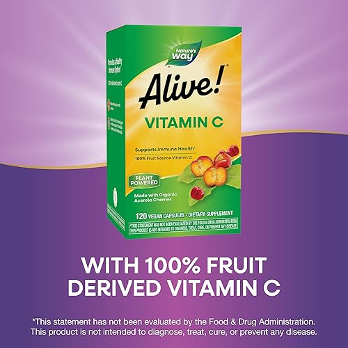 Miniatura 4 de Nature's Way ¡Alive! Suplemento de vitamina C con acerola orgánica, apoyo inmunológico*, 120 cápsulas