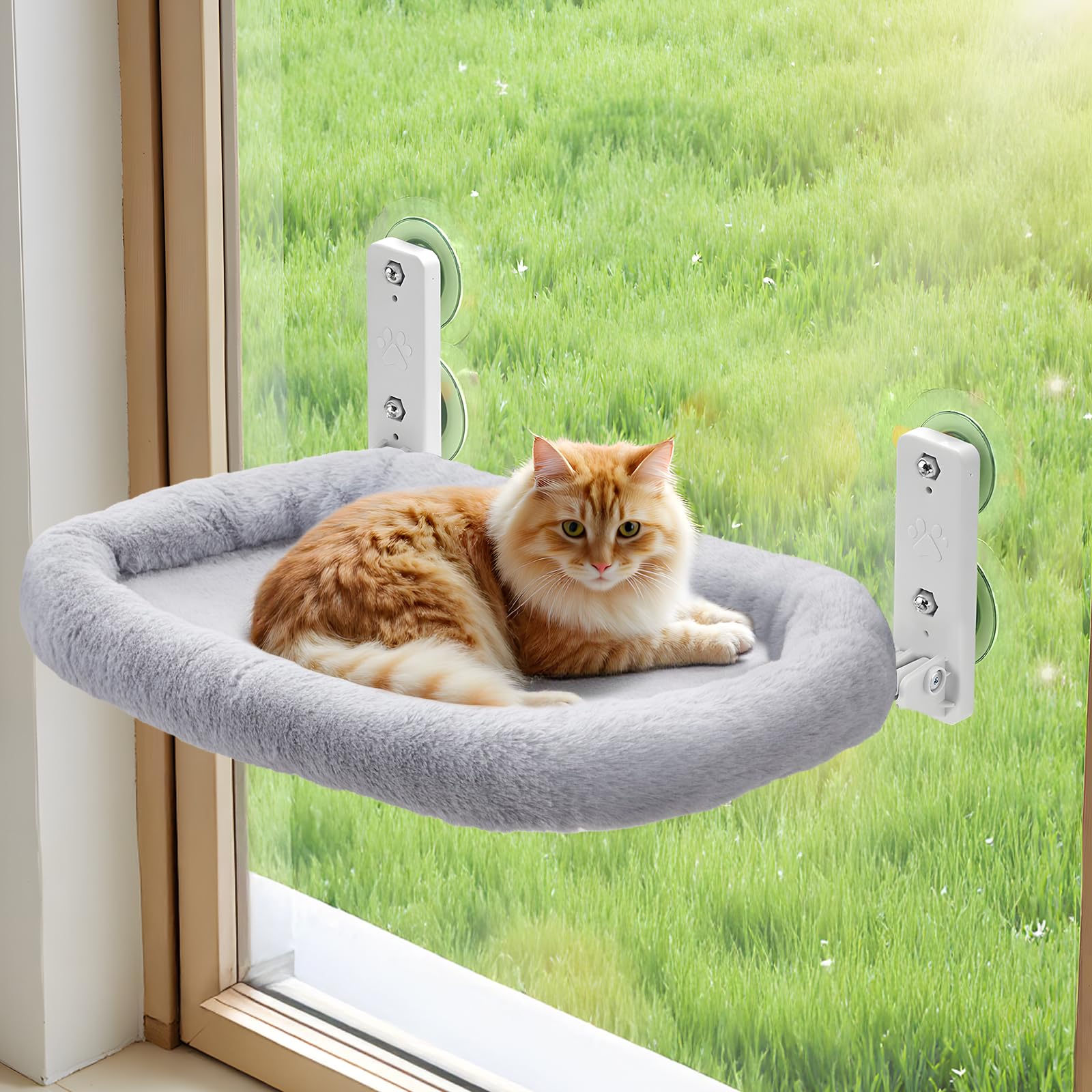 The Fellie Foldable Cat Window Hammock, Sturdy Window Cat bed, Cats Perch Beds for Indoor, Reversible Hanging Bed Window, 52x30cm Washable Cats Window Perch, Grey